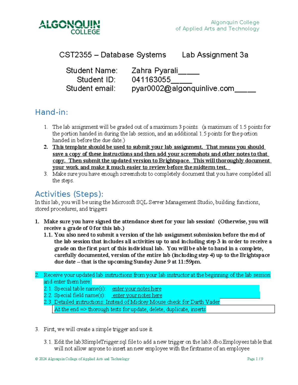 CST2355 - Database Systems Lab Assignment 3a - Spring 2024 Guide - Studocu