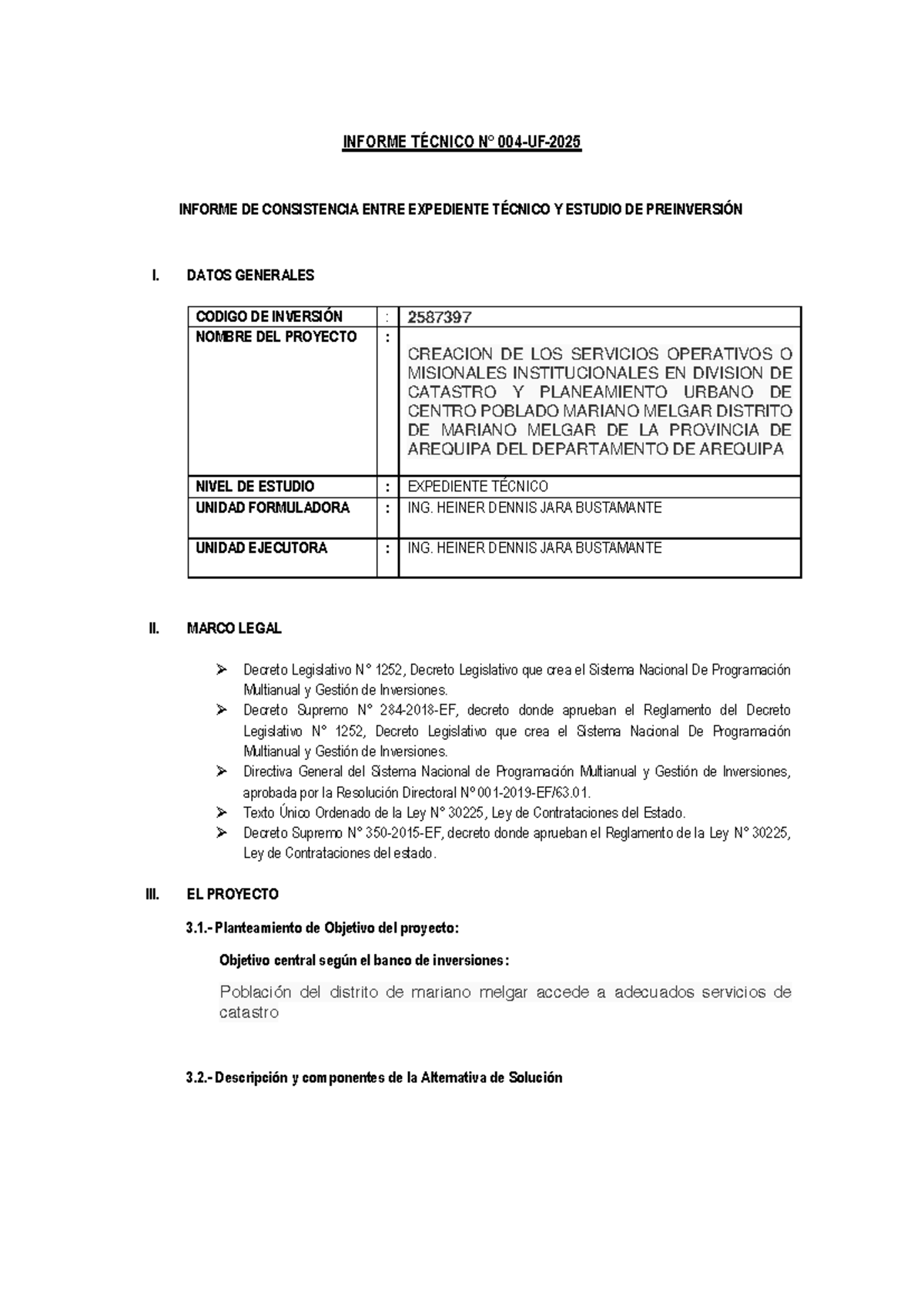 Informe Técnico de Consistencia: Estudio de Preinversión y Expediente ...