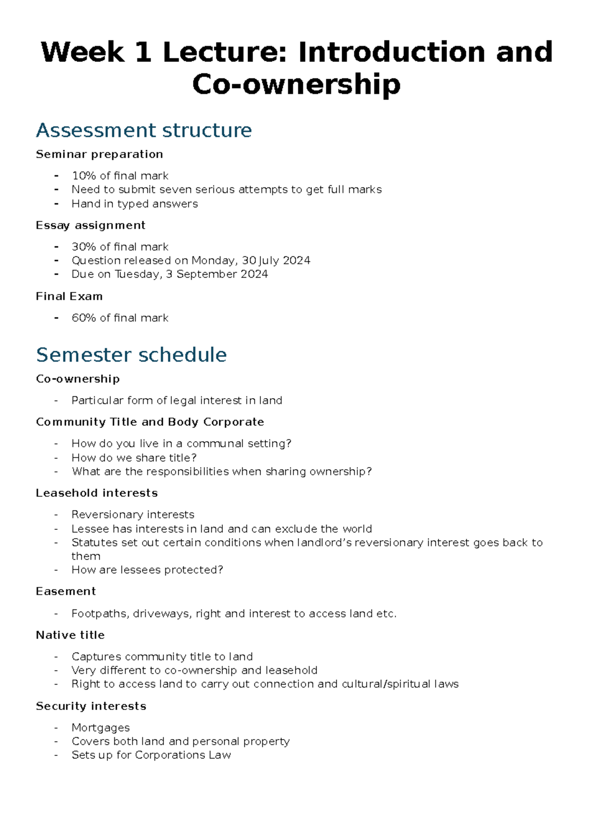 Week 1 Lecture - Week 1 Lecture: Introduction and Co-ownership ...