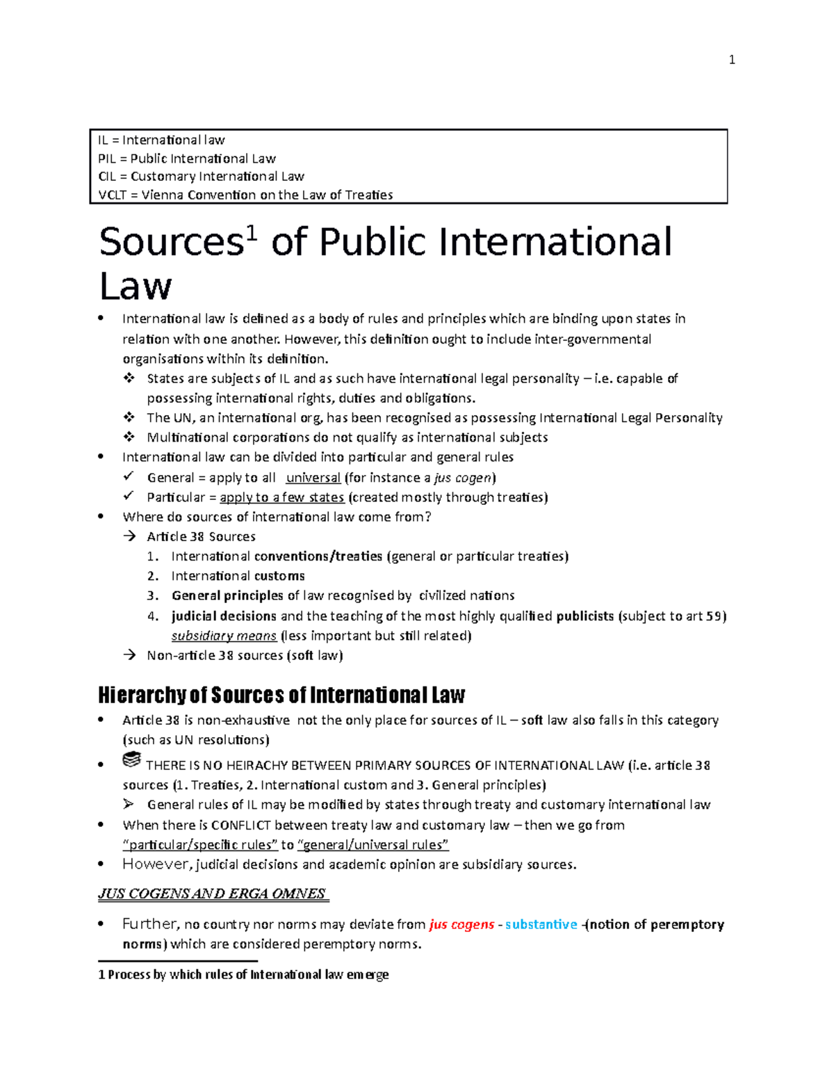 PIL 101: Key Notes on International Law and Its Sources - Studocu