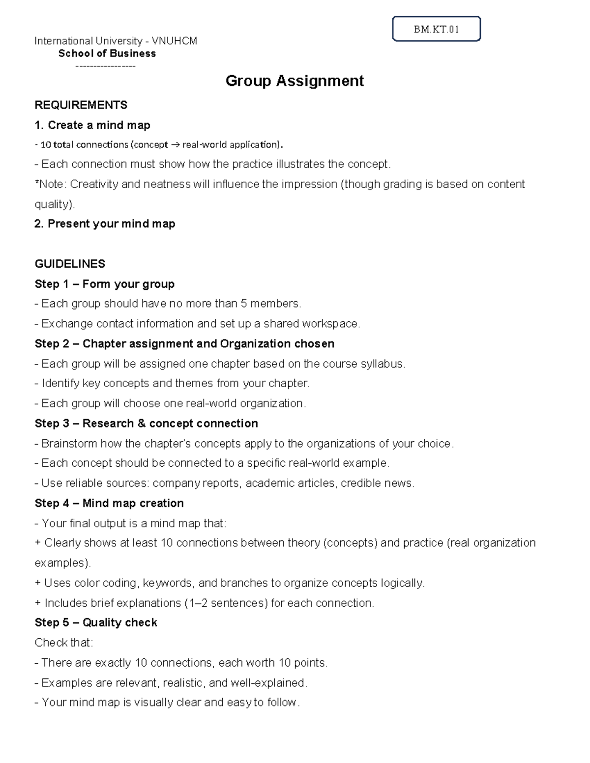 BM.KT.01 Group Assignment: Mind Map Creation Guidelines - Studocu