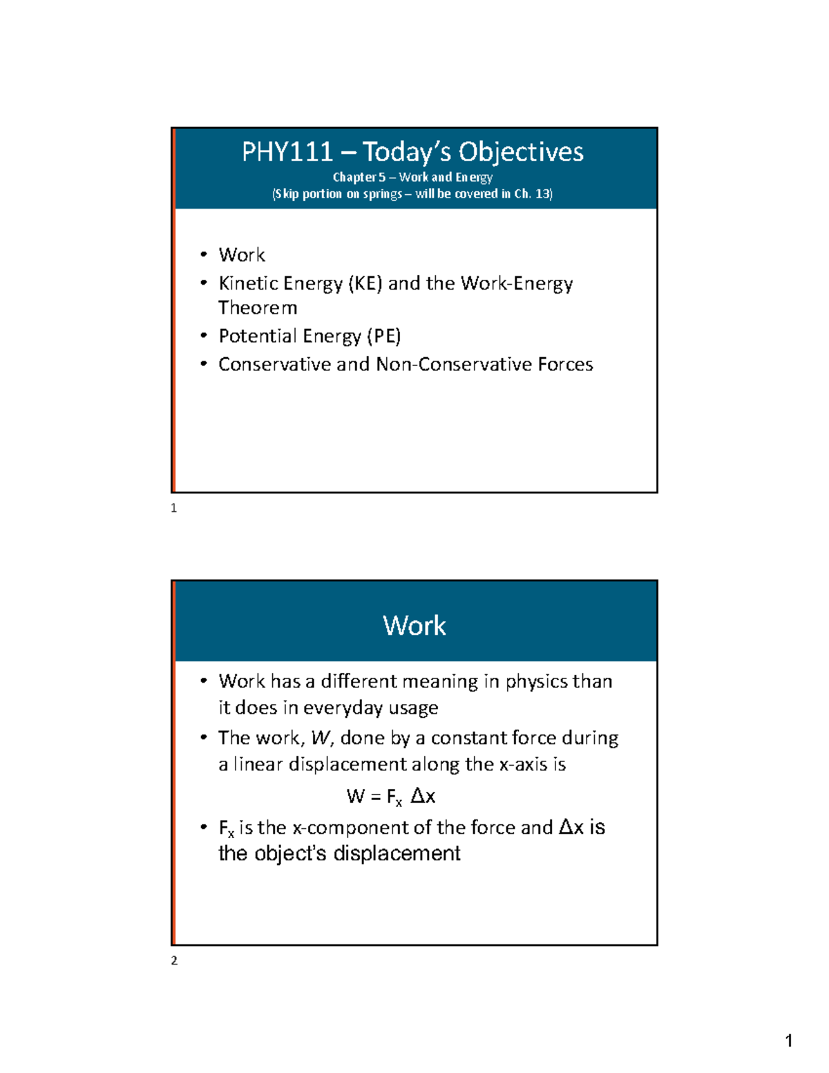 PHY111 - Chapter 5: Work and Energy Concepts & Theorems Overview - Studocu