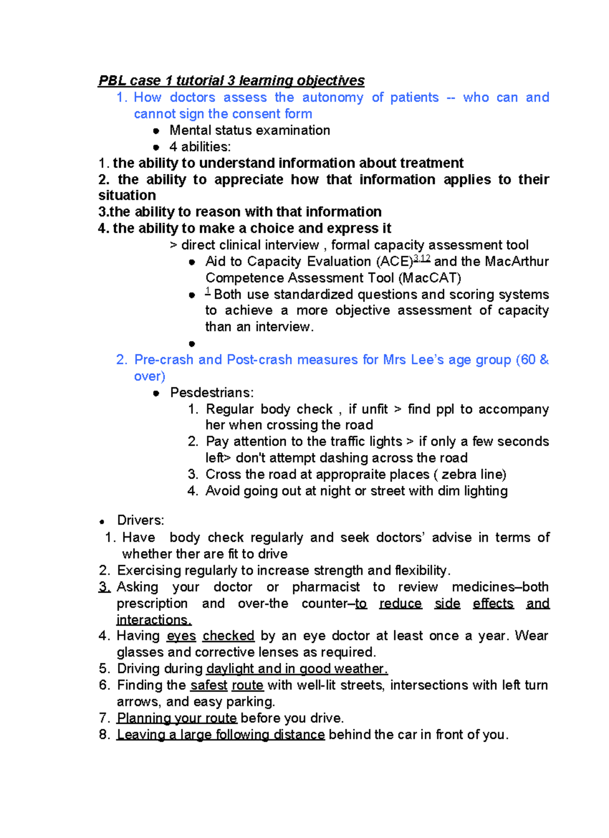 year 1 PBL case 1 tutorial 3 learning objectives - PBL case 1 tutorial ...