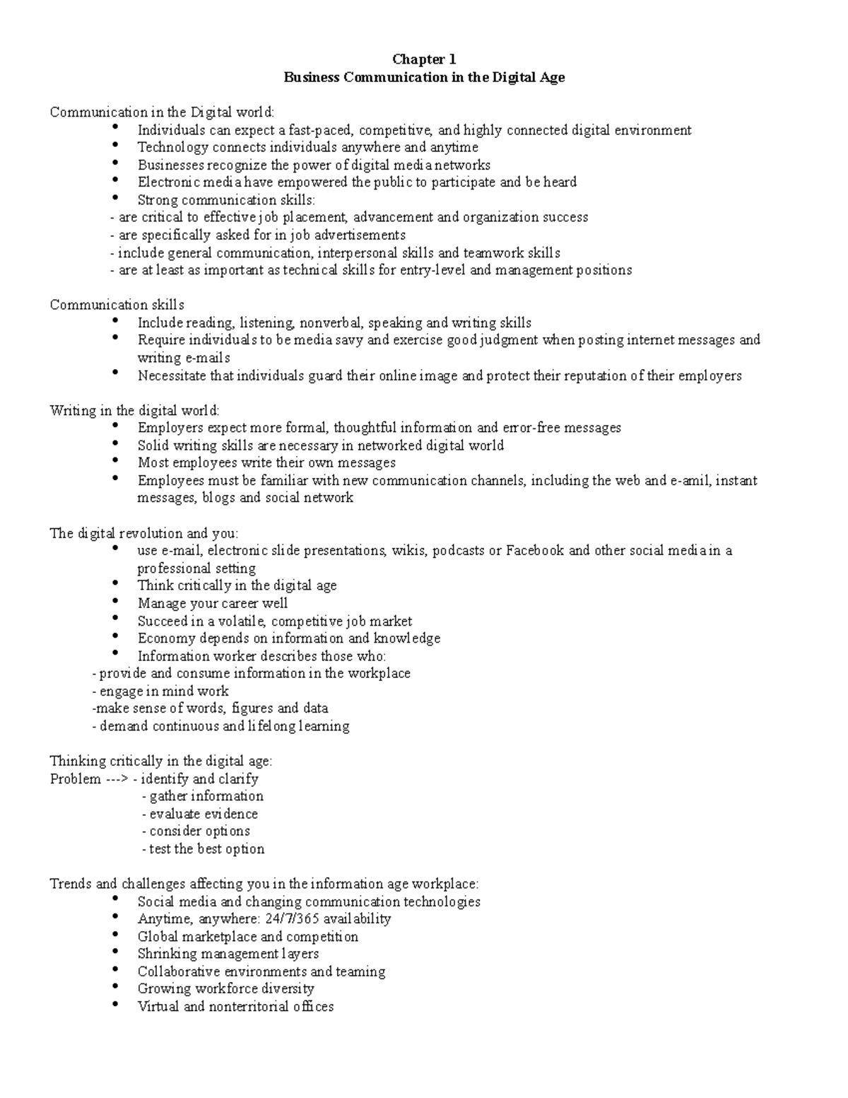 Notes - Chapter 1 Business Communication in the Digital Age ...