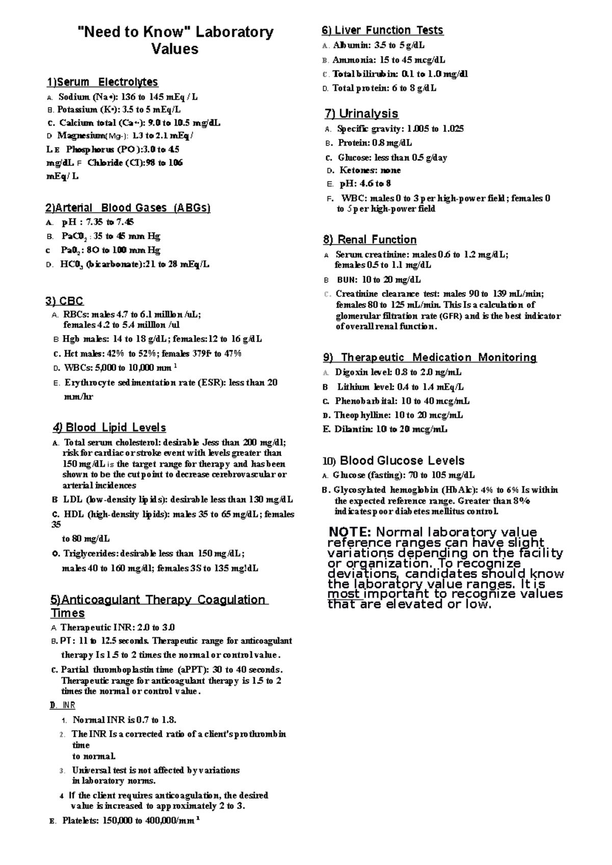 ATI Lab Values Reference Chart for Clinical Practice - Studocu