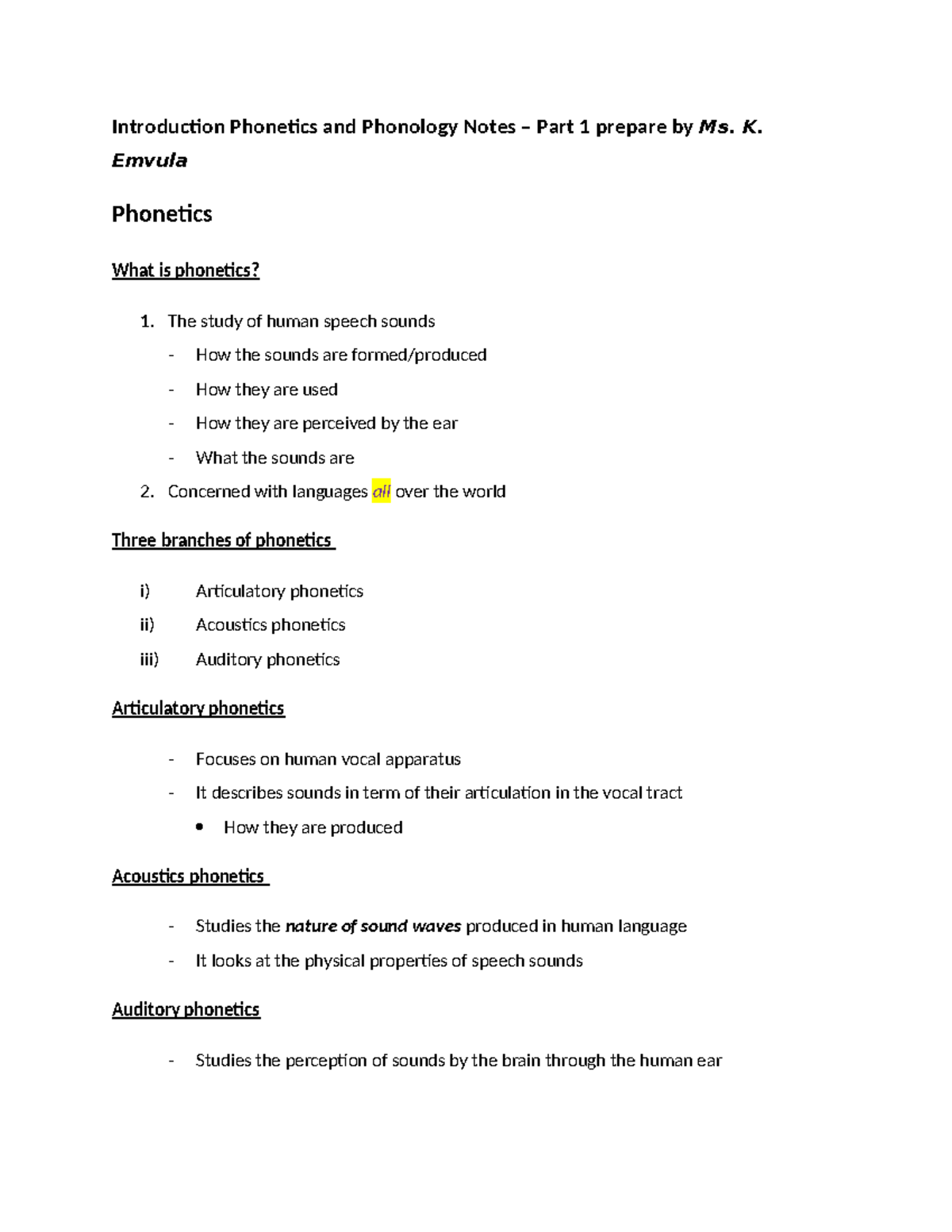 IPP521S Notes part 1 - Information - Introduction Phonetics and ...