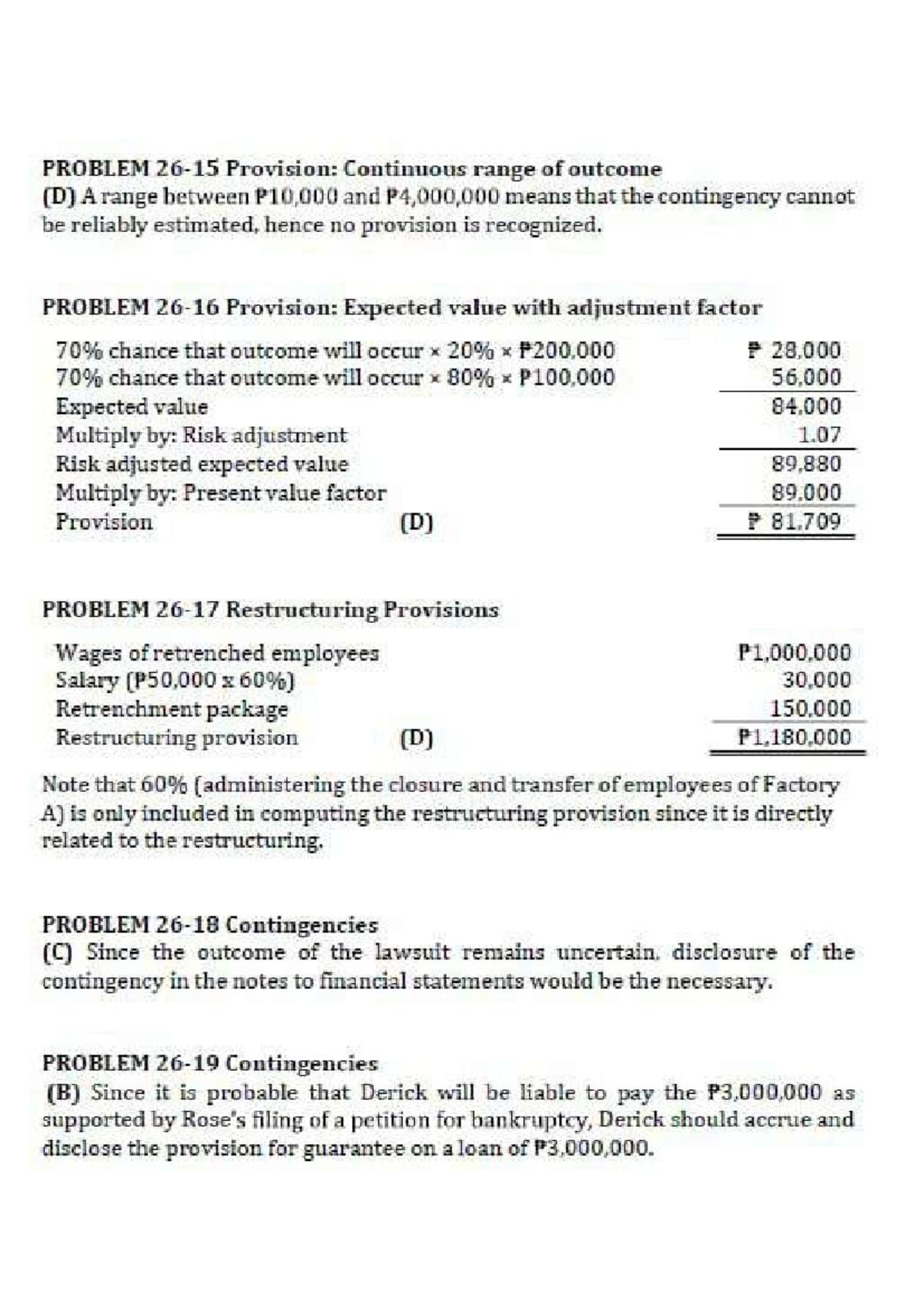 PROBLEM Provision & Contingencies Analysis (Course Code: 9520) - Studocu