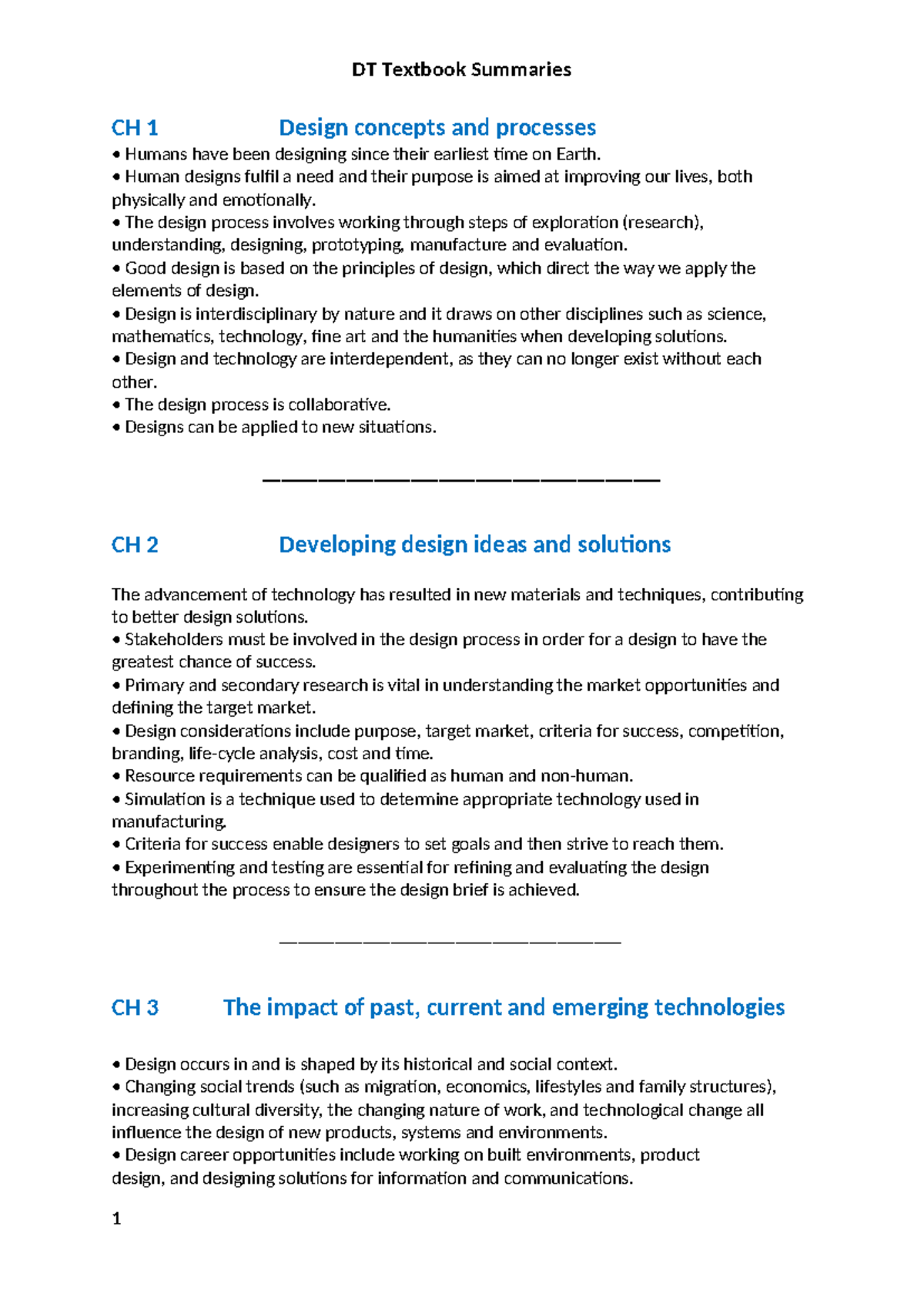 DT Year 10 Study Notes: Chapter Summaries on Design Concepts - Studocu