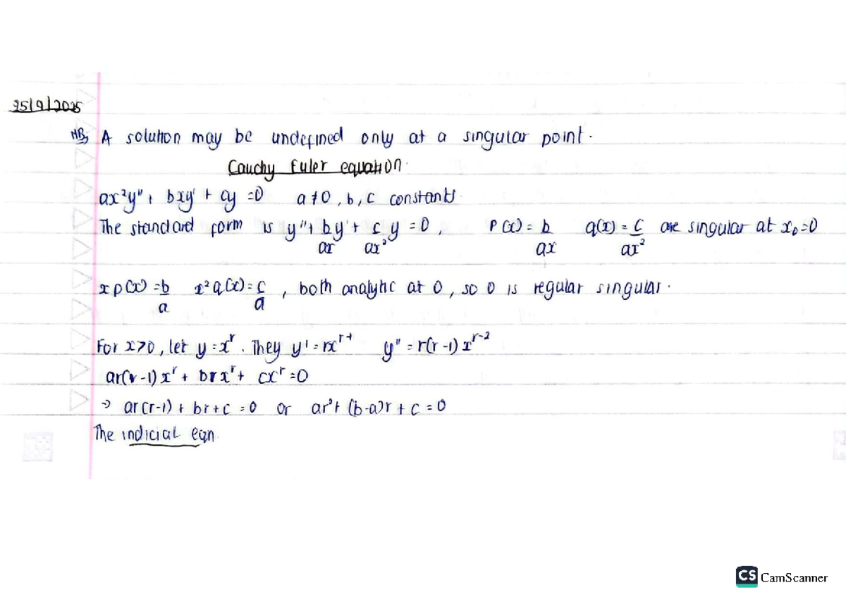 Math 101 - Lecture 7 Notes on Cauchy-Euler Equations and Solutions ...