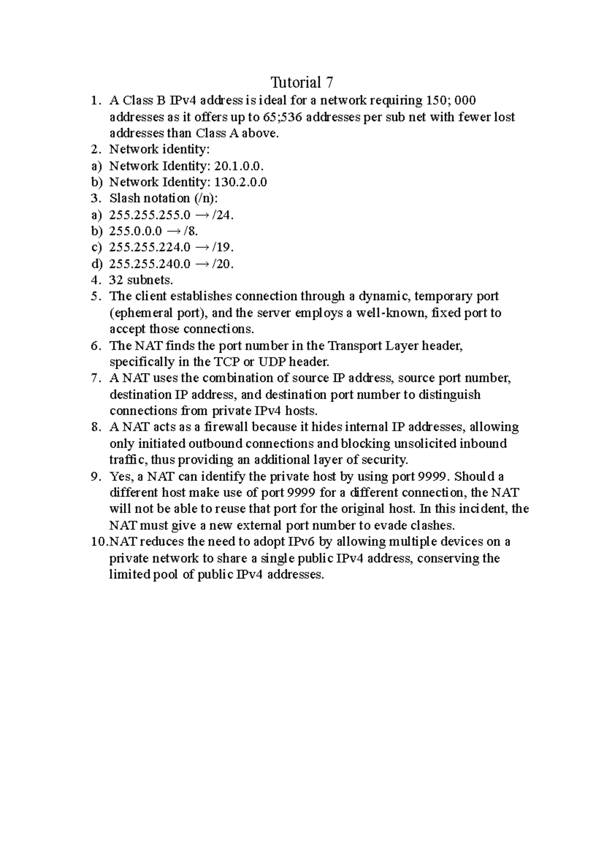 Tutorial 7: Understanding Class B IPv4 Addressing and NAT Concepts ...