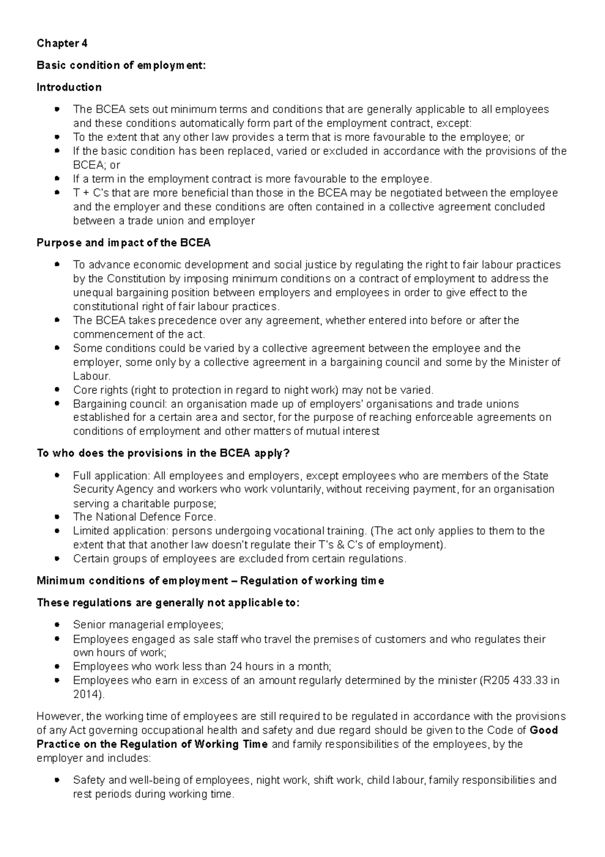 Chapter 4 - Comprehensive Summary of Labour Law Provisions - Studocu
