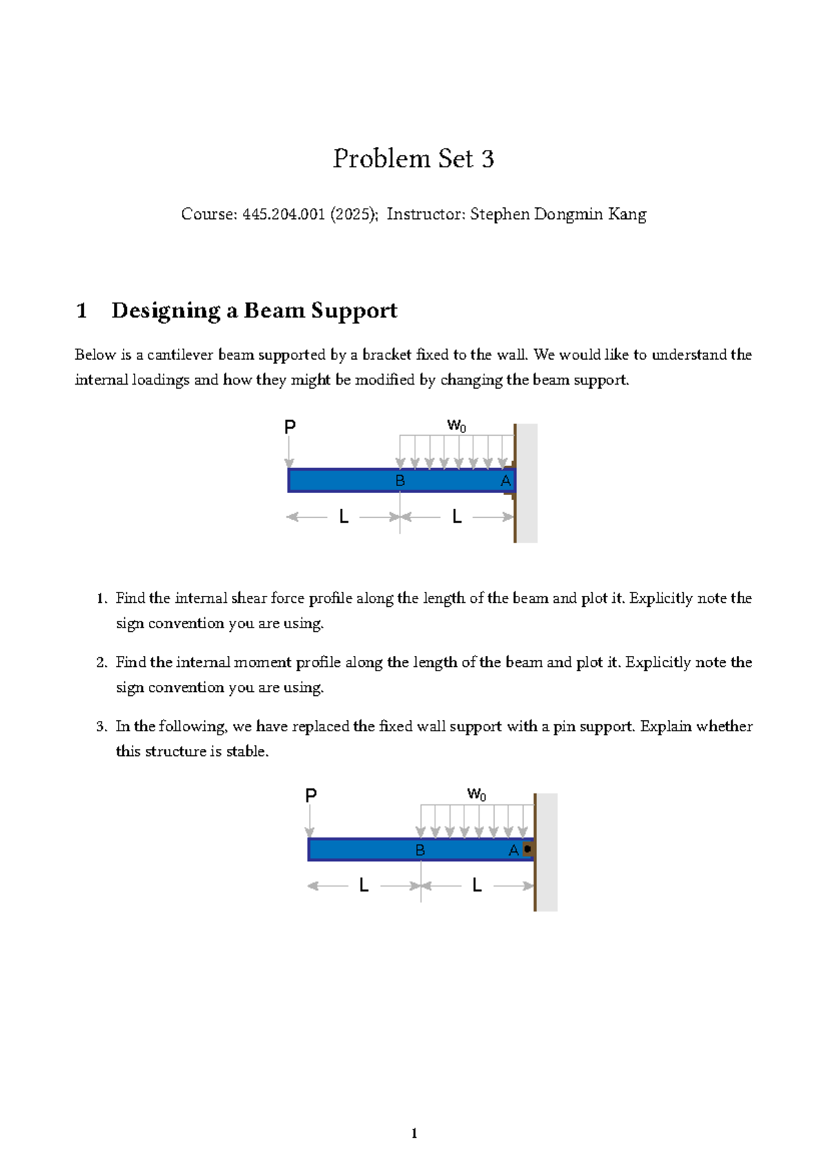 Problem set 3: Beam support analysis for course 445.204.001 - Studocu