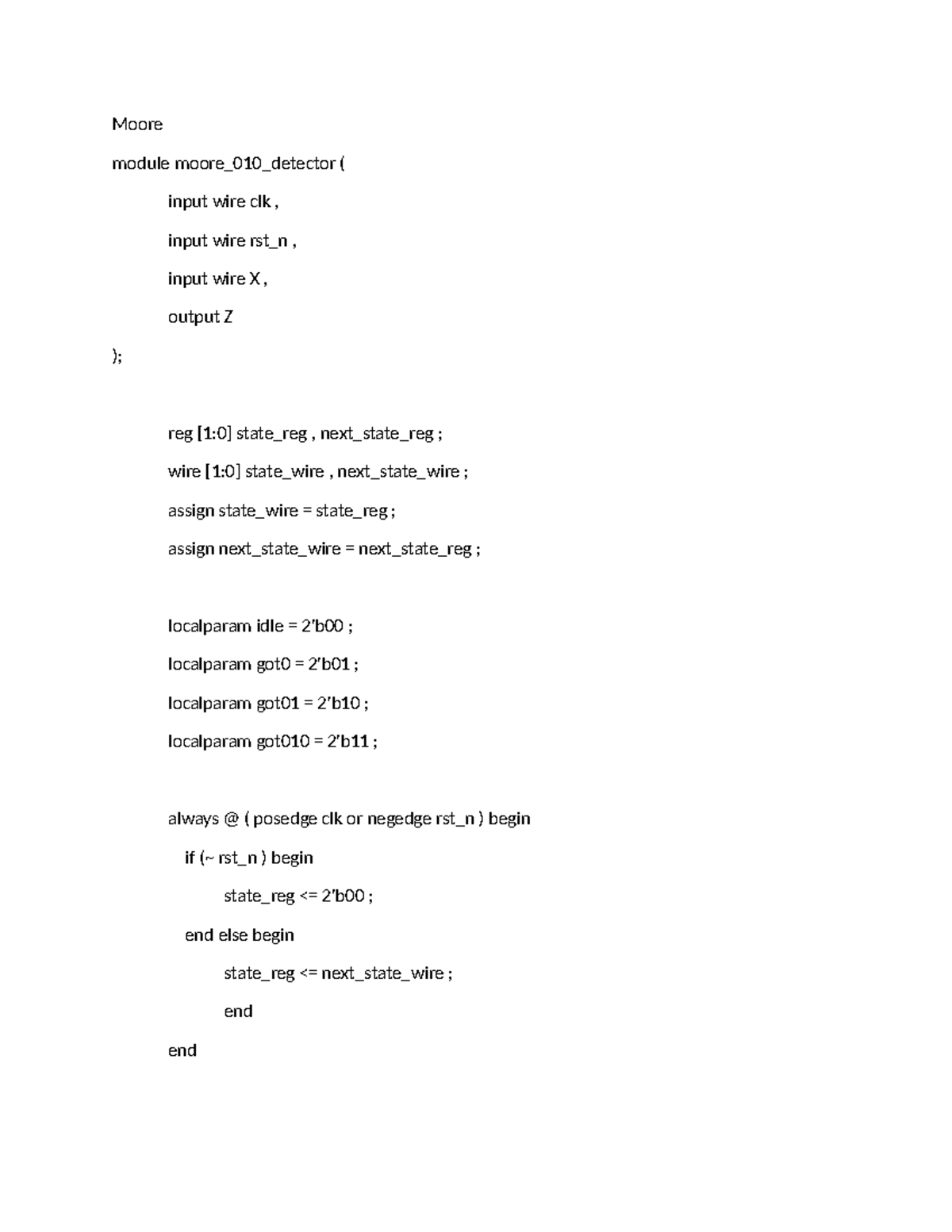 Moore Module 010 Detector: FSM Implementation and Testbench - Studocu