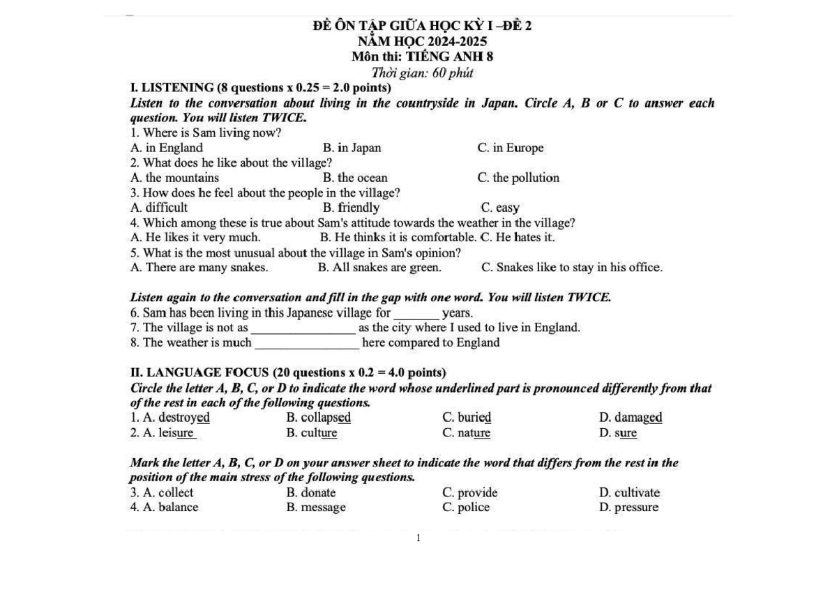 Midterm 1 - Listening and Language Skills Practice - Studocu