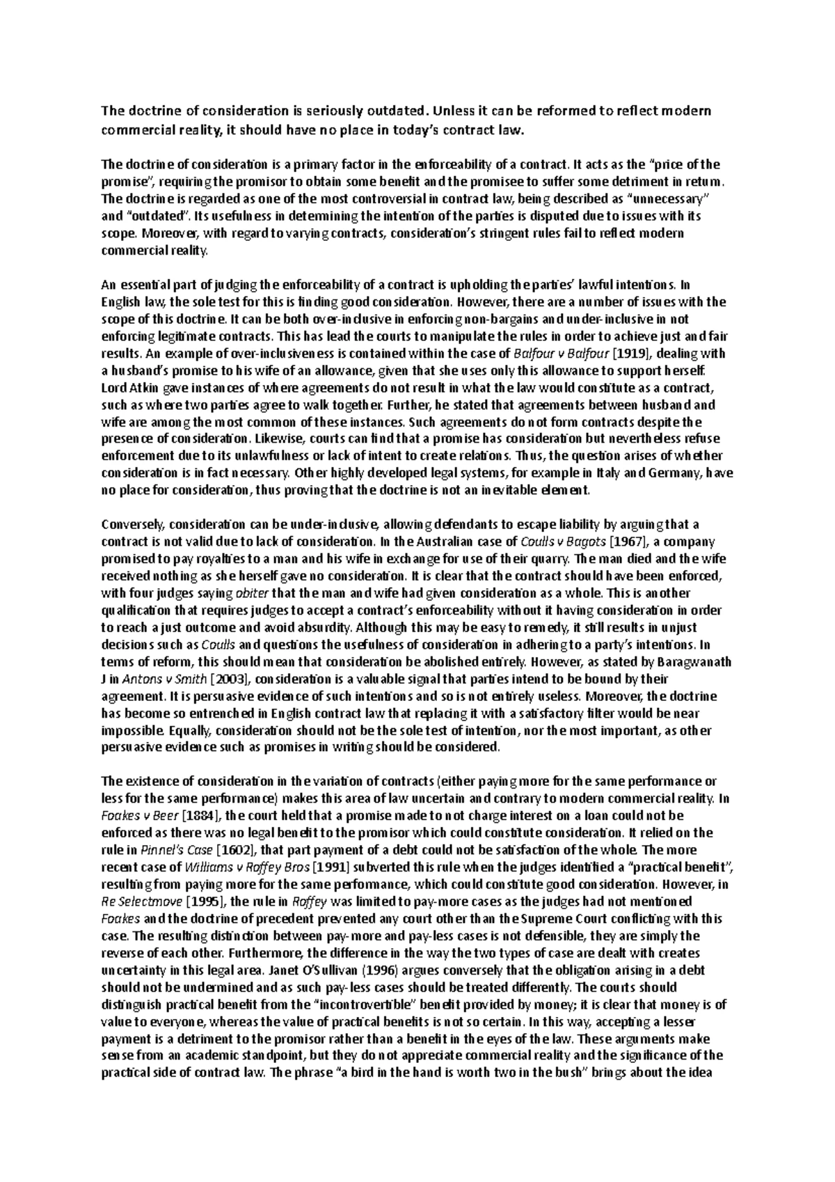 The Role of Practical Benefit in the Doctrine of Consideration (Law 305 ...