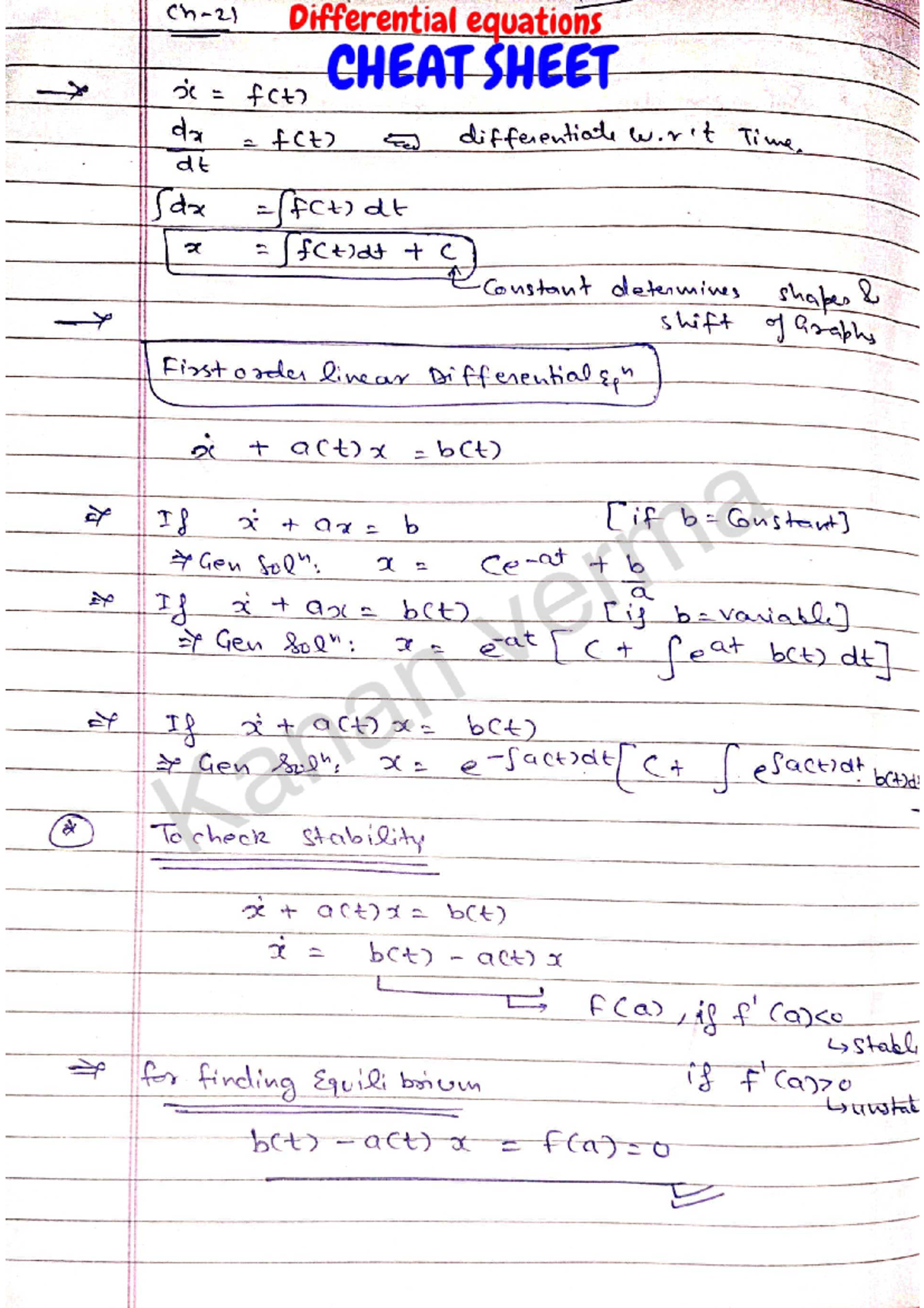 Advanced MME ch 21differential equations cheat sheet - Differential ...