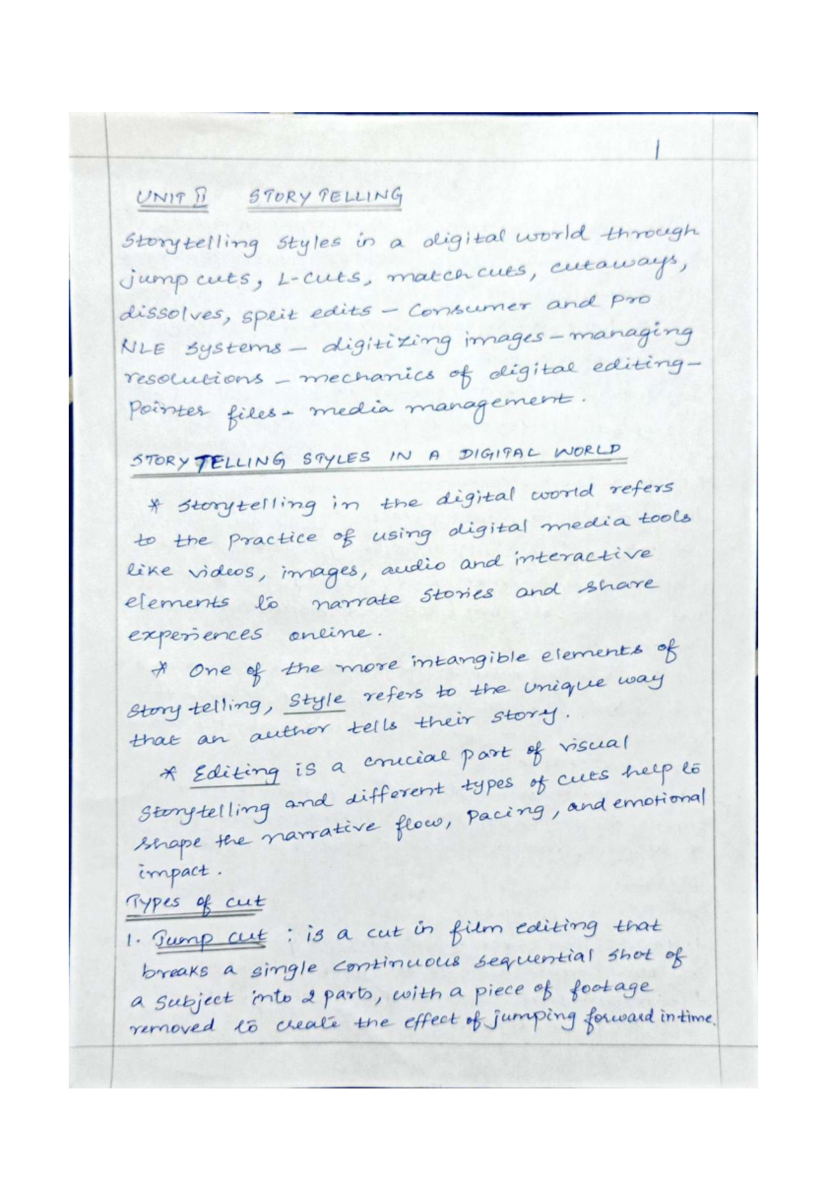 CCS371 VCE UNIT 2 - Digital Storytelling Techniques & Editing Notes ...
