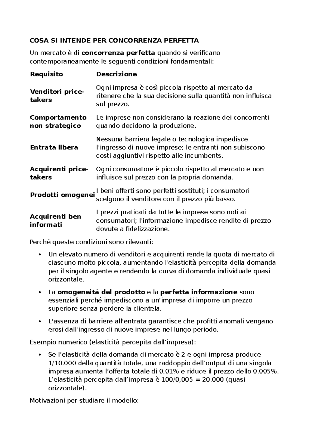 COSA SI INTENDE PER CONCORRENZA PERFETTA - COSA 10 - Studocu