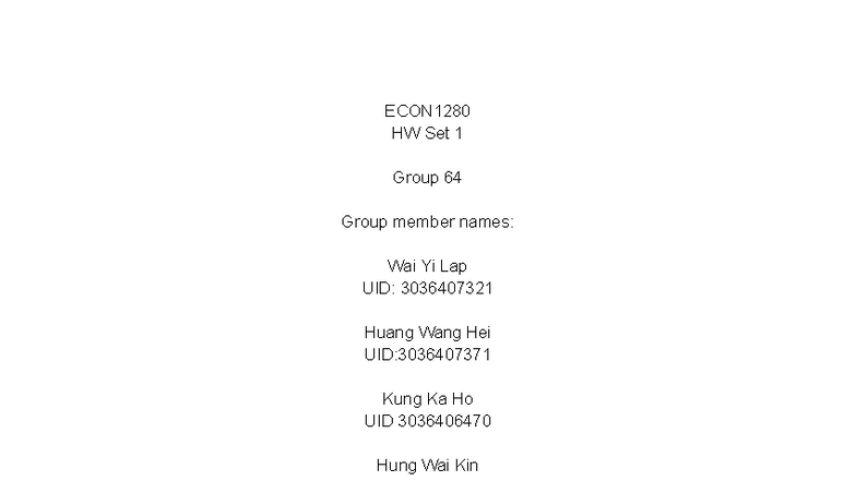 ECON1280 Homework Set 1: Group 64 Analysis and Data Insights - Studocu