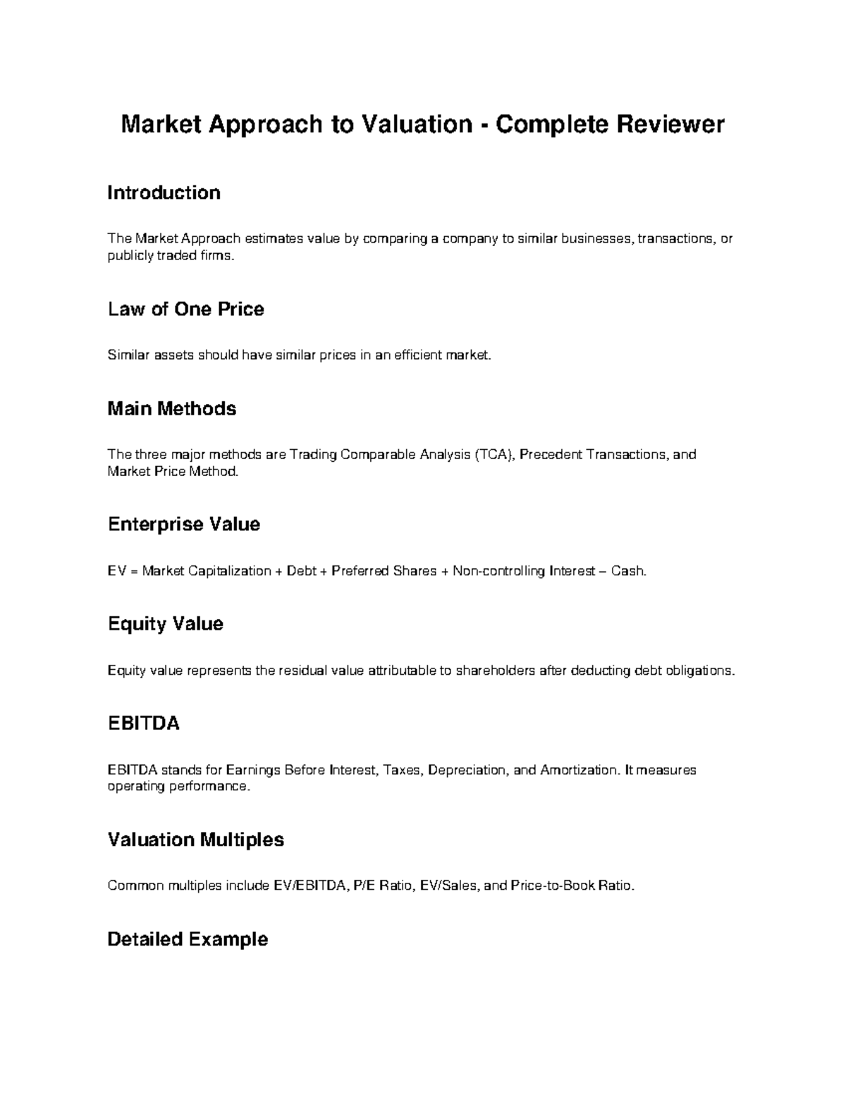 Market Approach to Valuation: Complete Reviewer Guide - Studocu