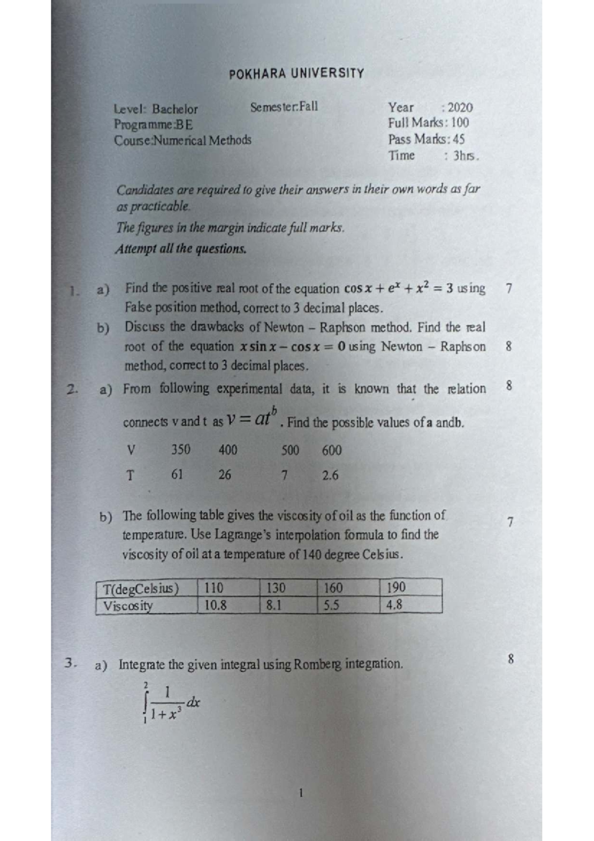 Numerical Methods Course Questions Collection - POKHARA UNIVERSITY (BE ...