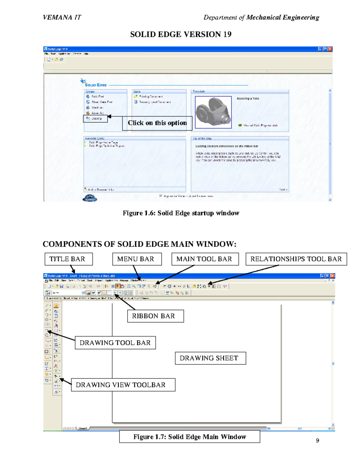 VEMANA ME Department Solid Edge V19 Toolbars Overview - Studocu