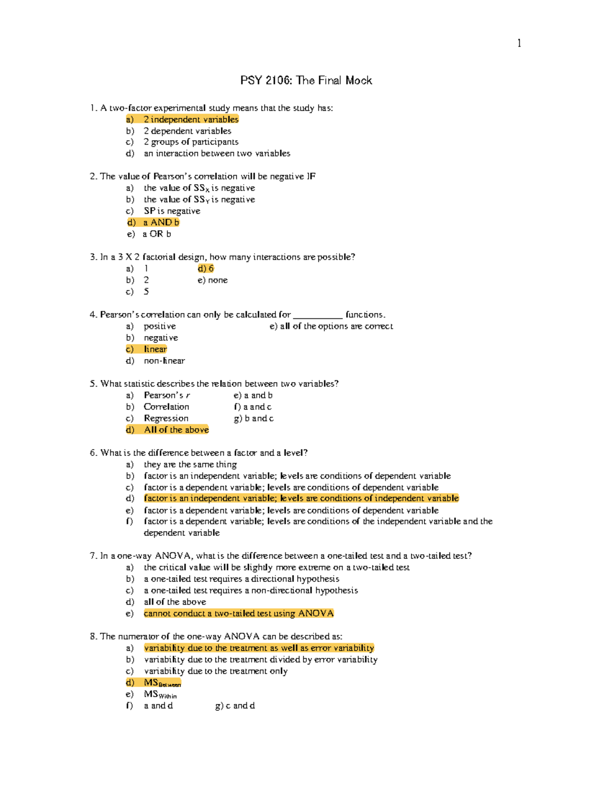 PSY 2106: Stats Mock Final Exam 1 Study Guide - Studocu