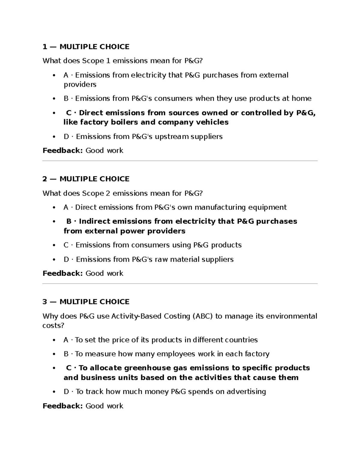 Quiz on Scope 1 & 2 Emissions and ABC Costing (ENV 101) - Studocu