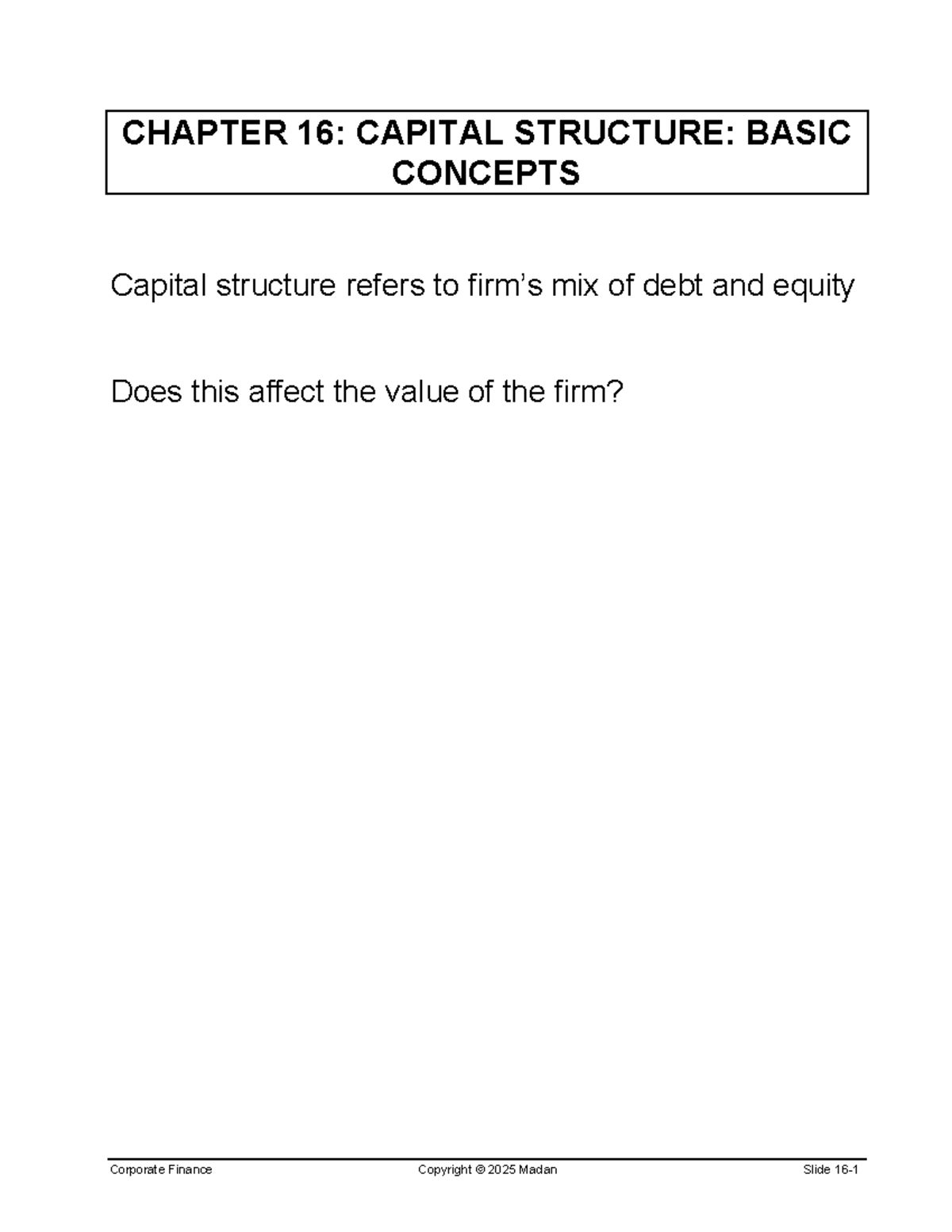CHAPTER 16: CAPITAL STRUCTURE IN CORPORATE FINANCE (2025) - Studocu