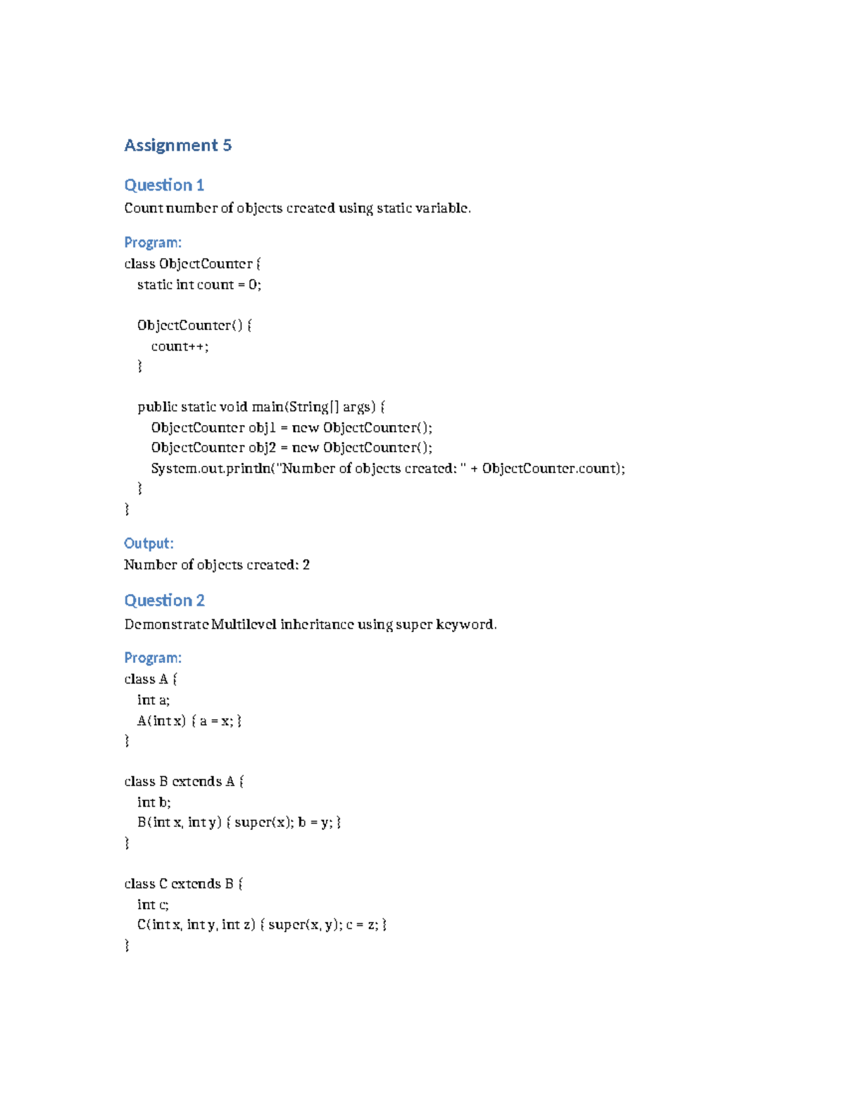 Assignment 5 Solutions: Object Counting, Inheritance, and Methods - Studocu