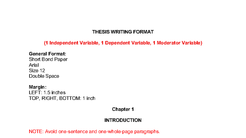 Thesis Outline: 1 IV, 1 DV, and Moderator Variable Format - Studocu