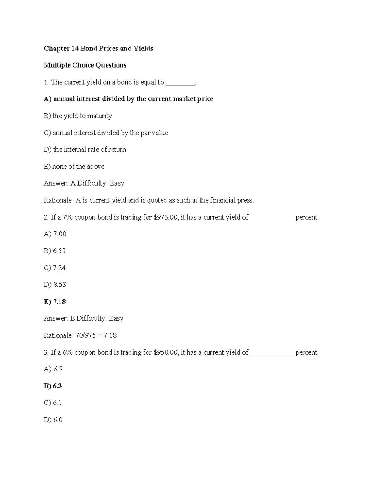 Chapter 14: Bond Prices and Yields Quiz Questions & Answers - Studocu