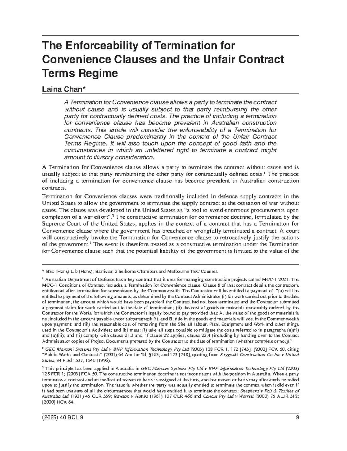 The Enforceability of Termination for Convenience Clauses in ...