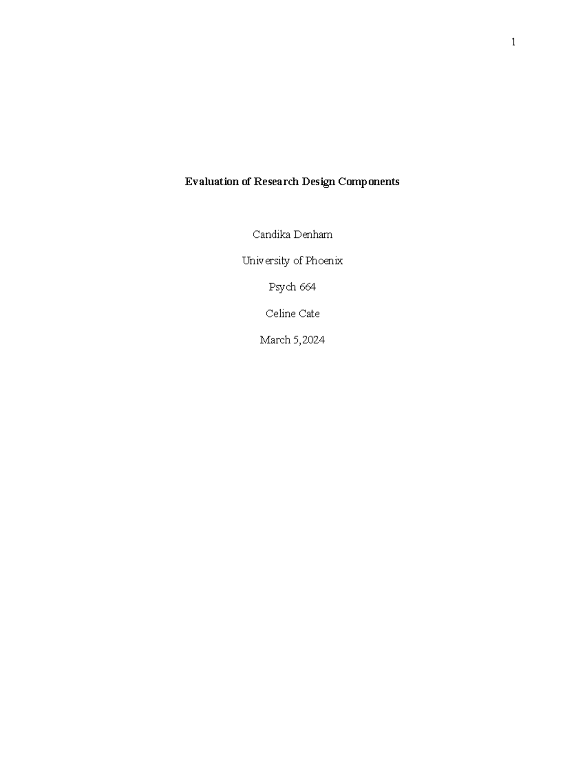 Psych 664: Week 2 Assignment on Evaluating Research Design Components ...