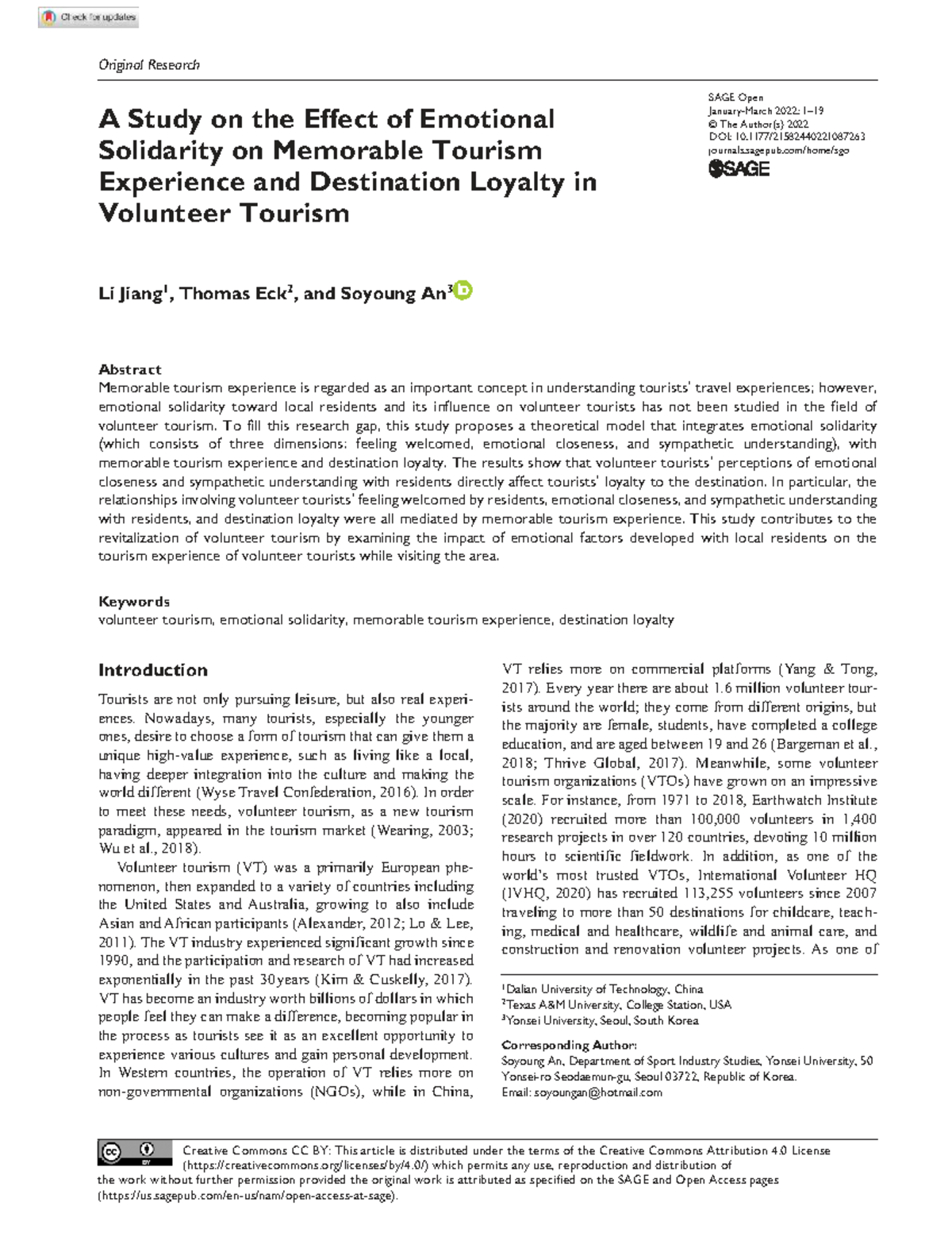 1087263 Final Research on Emotional Solidarity in Volunteer Tourism ...