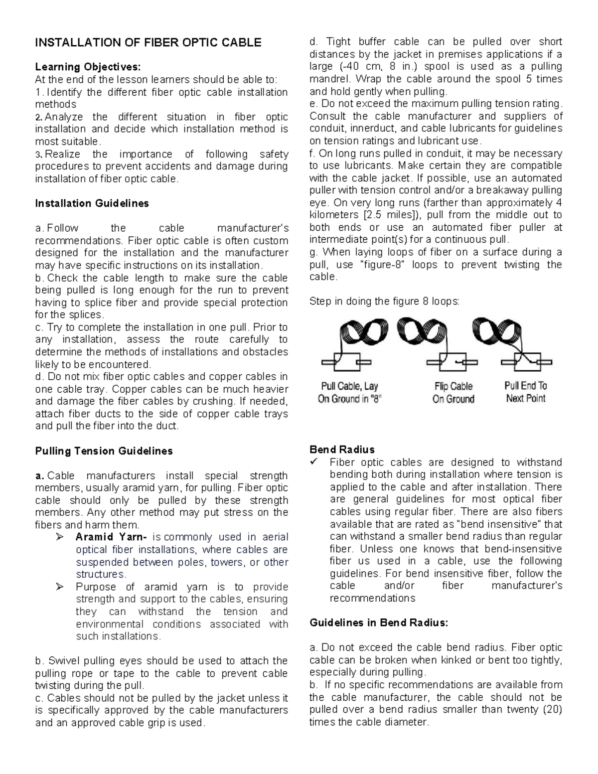 Handouts - ict - INSTALLATION OF FIBER OPTIC CABLE Learning Objectives ...