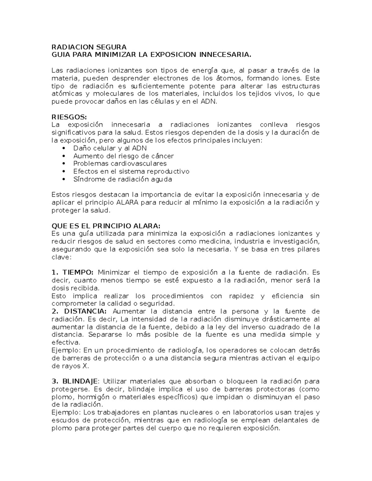 Guía de Radiación Segura: Minimizar la Exposición Innecesaria - Studocu