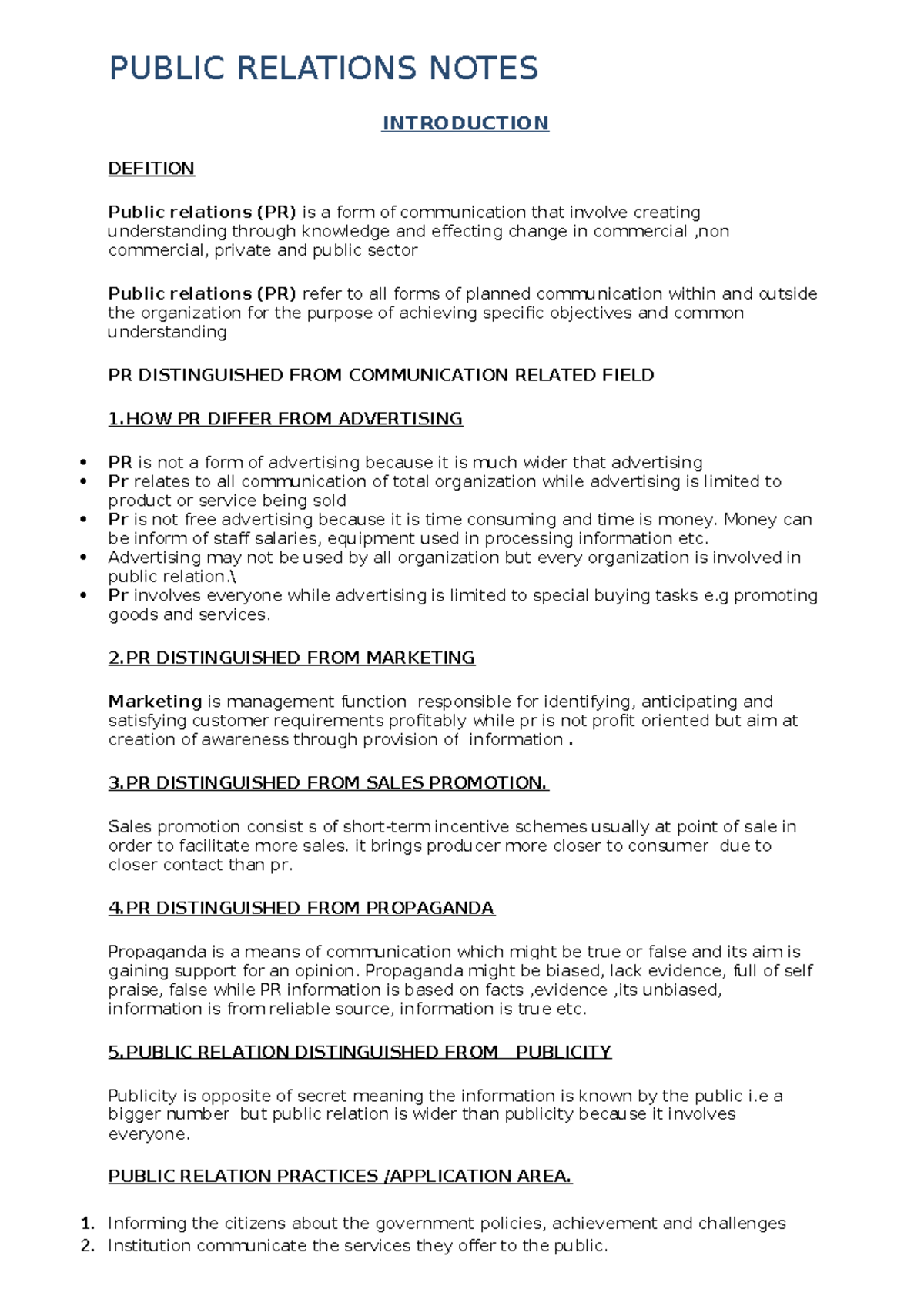 Public Relations Notes: Understanding PR Concepts and Practices - Studocu
