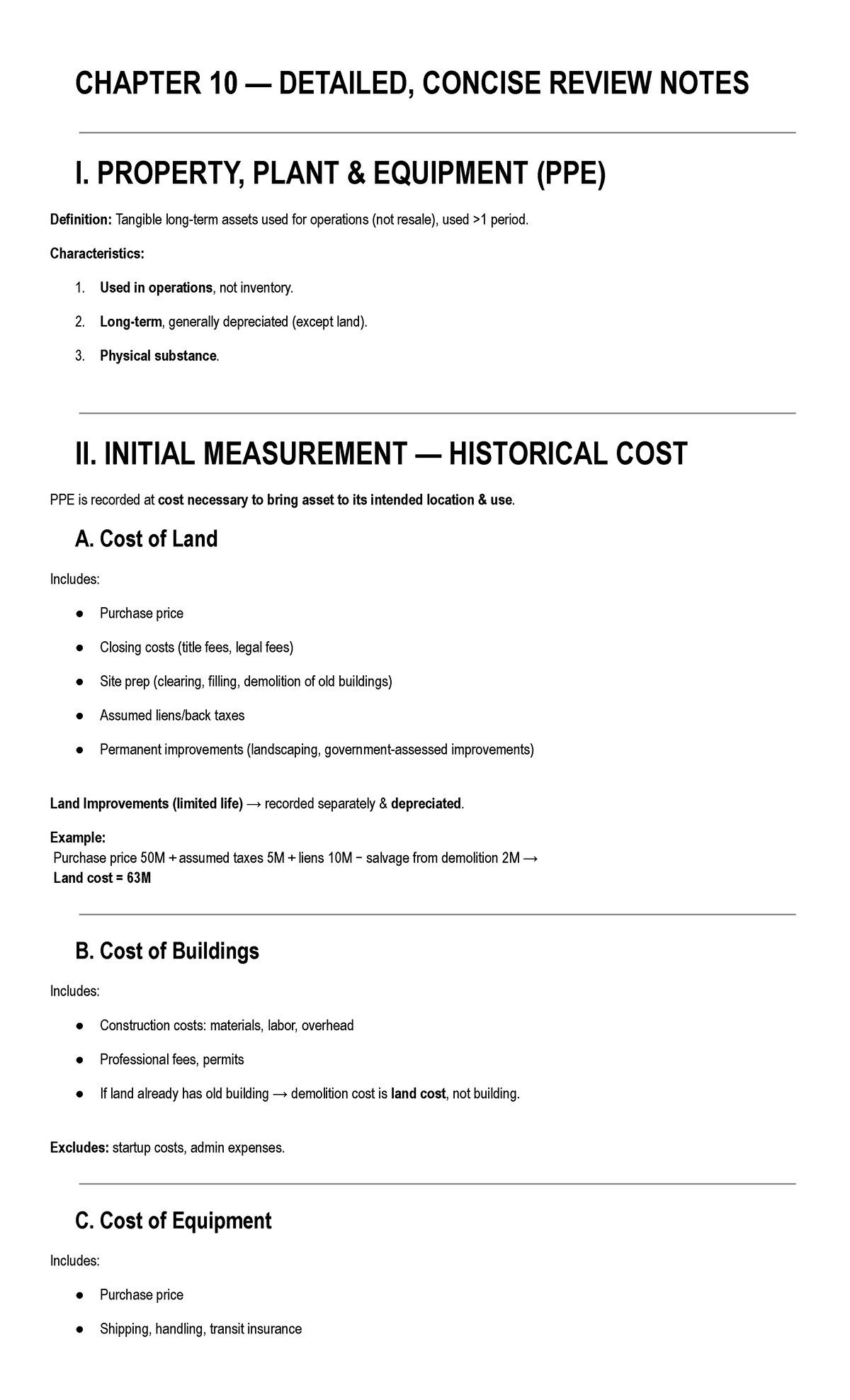 IA1 CHAPTER 10: DETAILED REVIEW NOTES ON PROPERTY, PLANT, AND EQUIPMENT ...