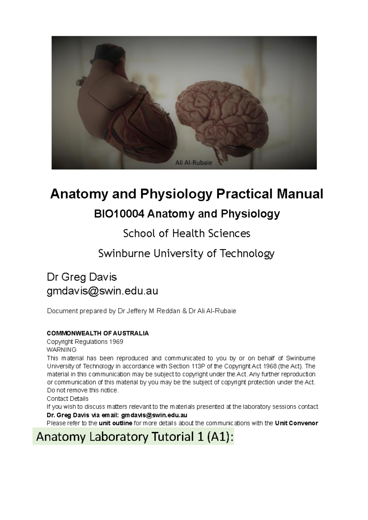 BIO10004 Anatomy Lab 1: Practical Manual for Semester 1 - Studocu