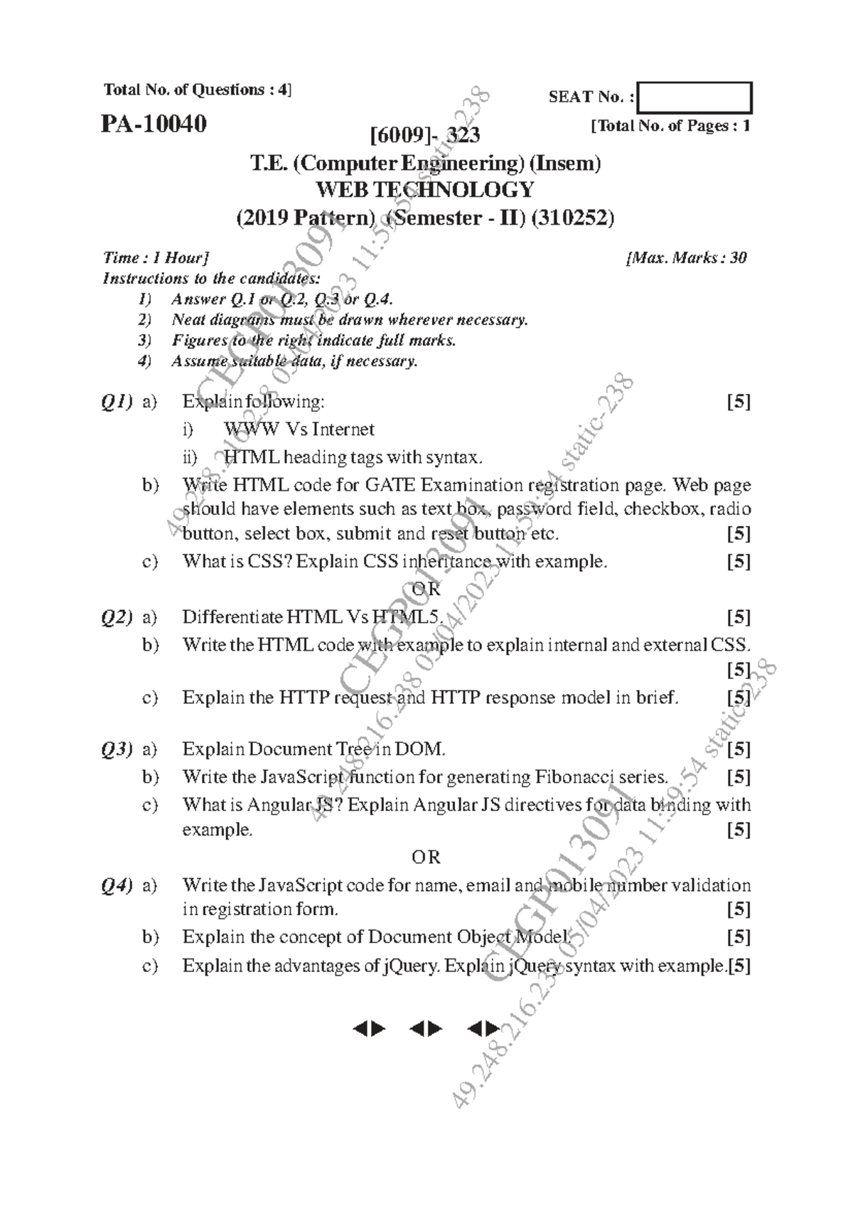 WT Insem 1 - Web Technology Question Paper (310252) - Studocu