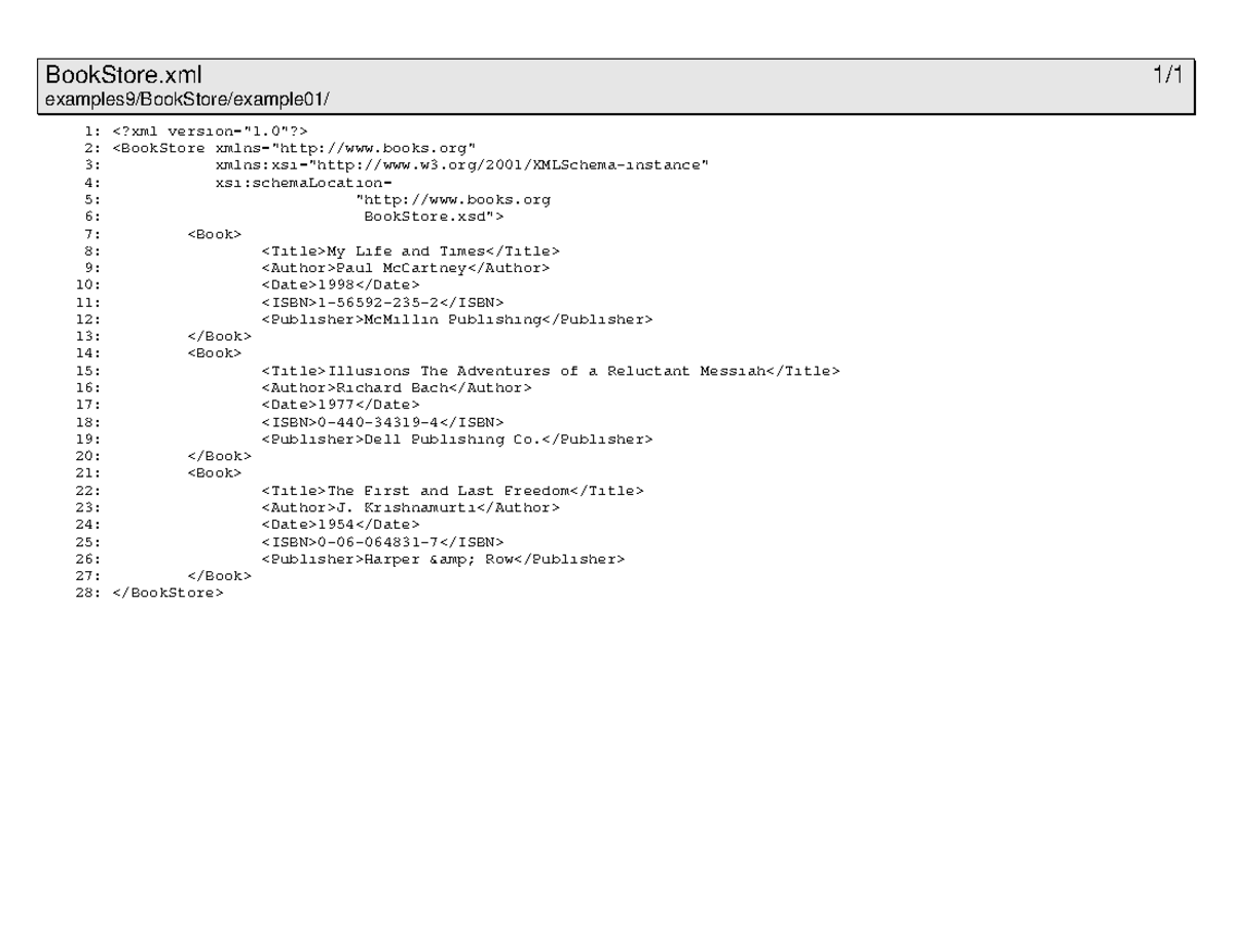 XML Bookstore Example - Notes on Validation and Schema - Studocu