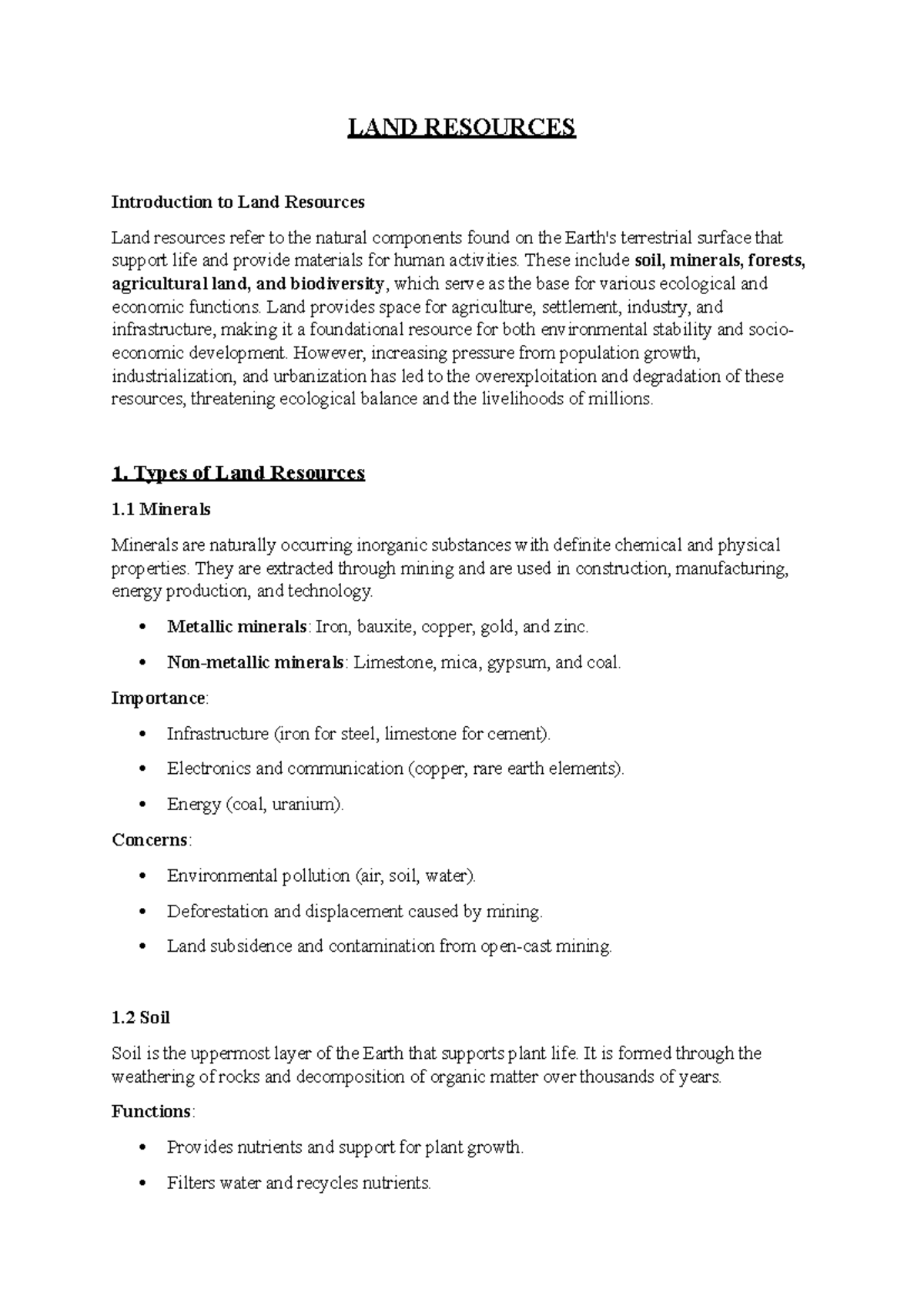 EVS 101: Comprehensive Notes on Land Resources and Environmental Issues ...