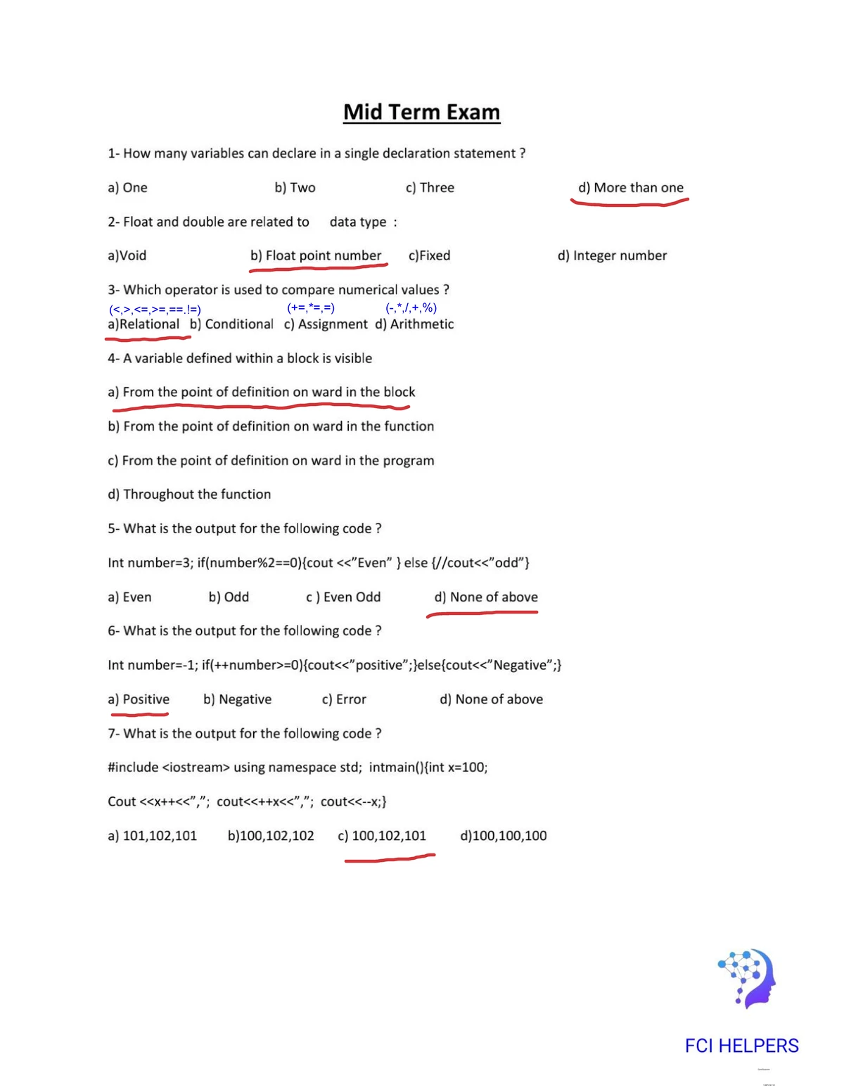 MCQ 2022 - فاينال Exam Questions and Answers for Programming Concepts ...