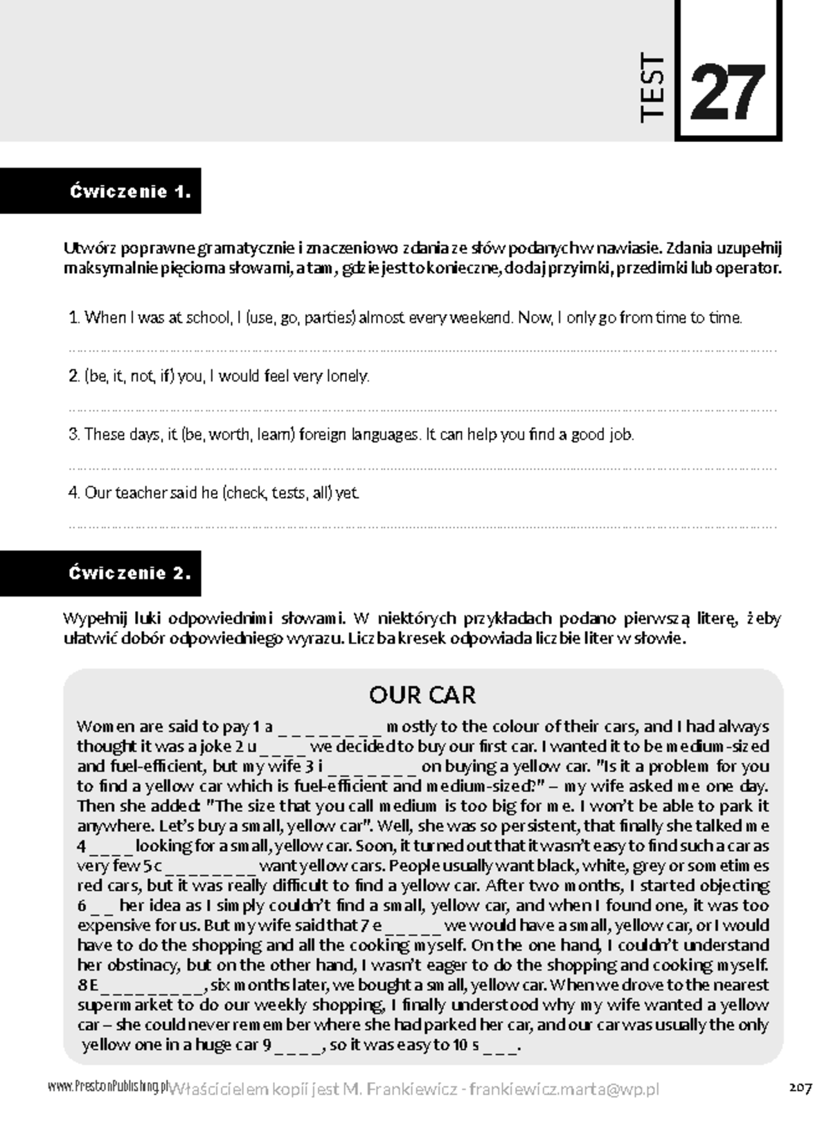Test 27: English Language Exercises and Grammar Practice - Studocu