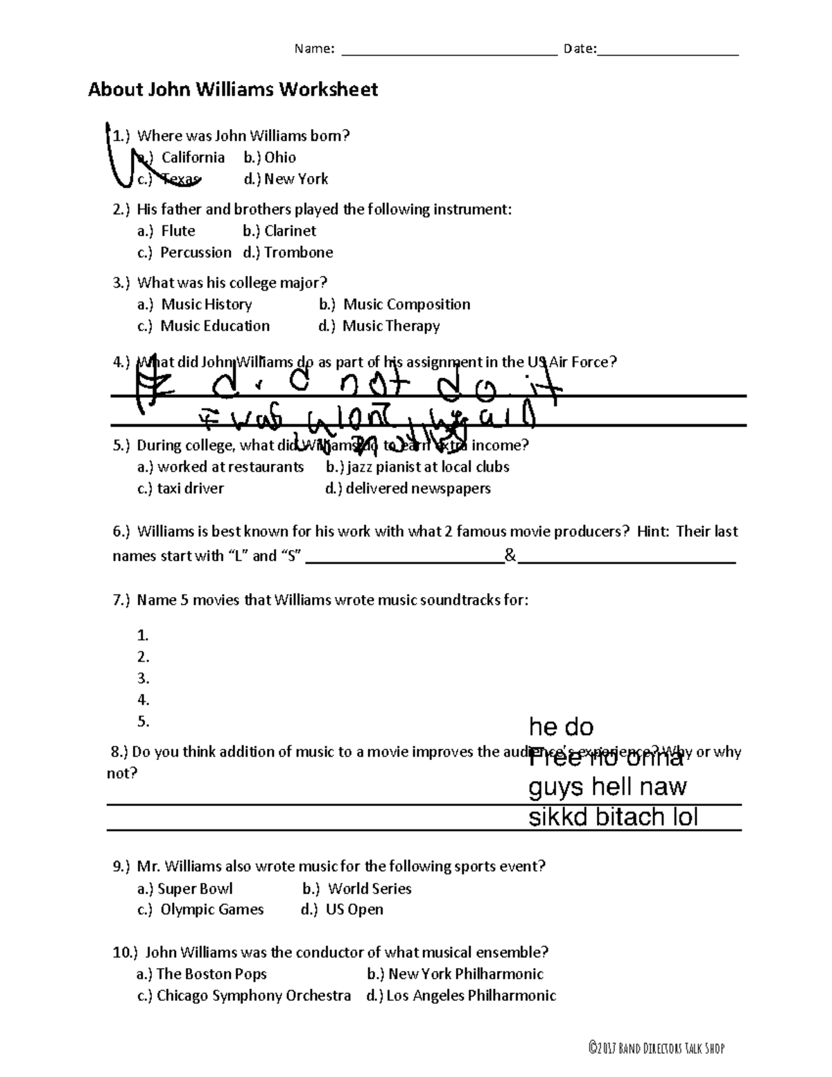 MUS 101: About John Williams Worksheet and Quiz Questions - Studocu