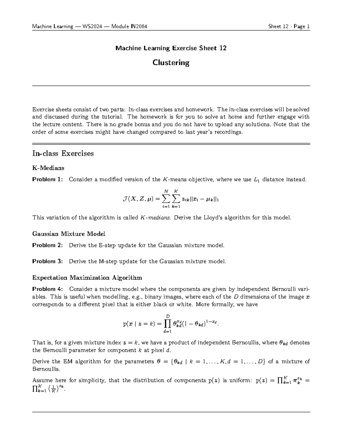 Exercise 12 clustering - Machine Learning — WS2024 — Module IN2064 ...