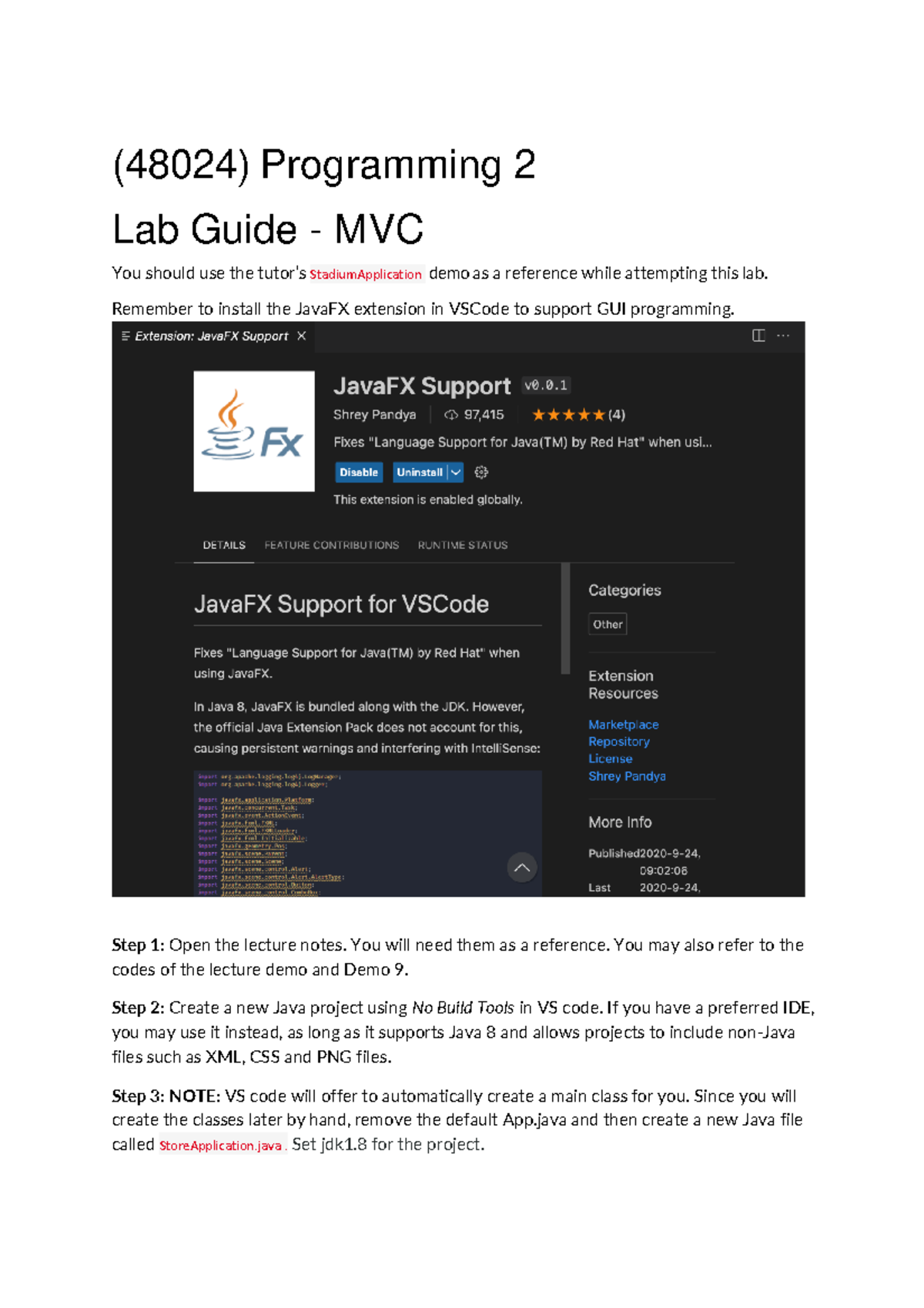 Lab Guide: MVC Pattern Implementation for Java (48024 Programming 2 ...