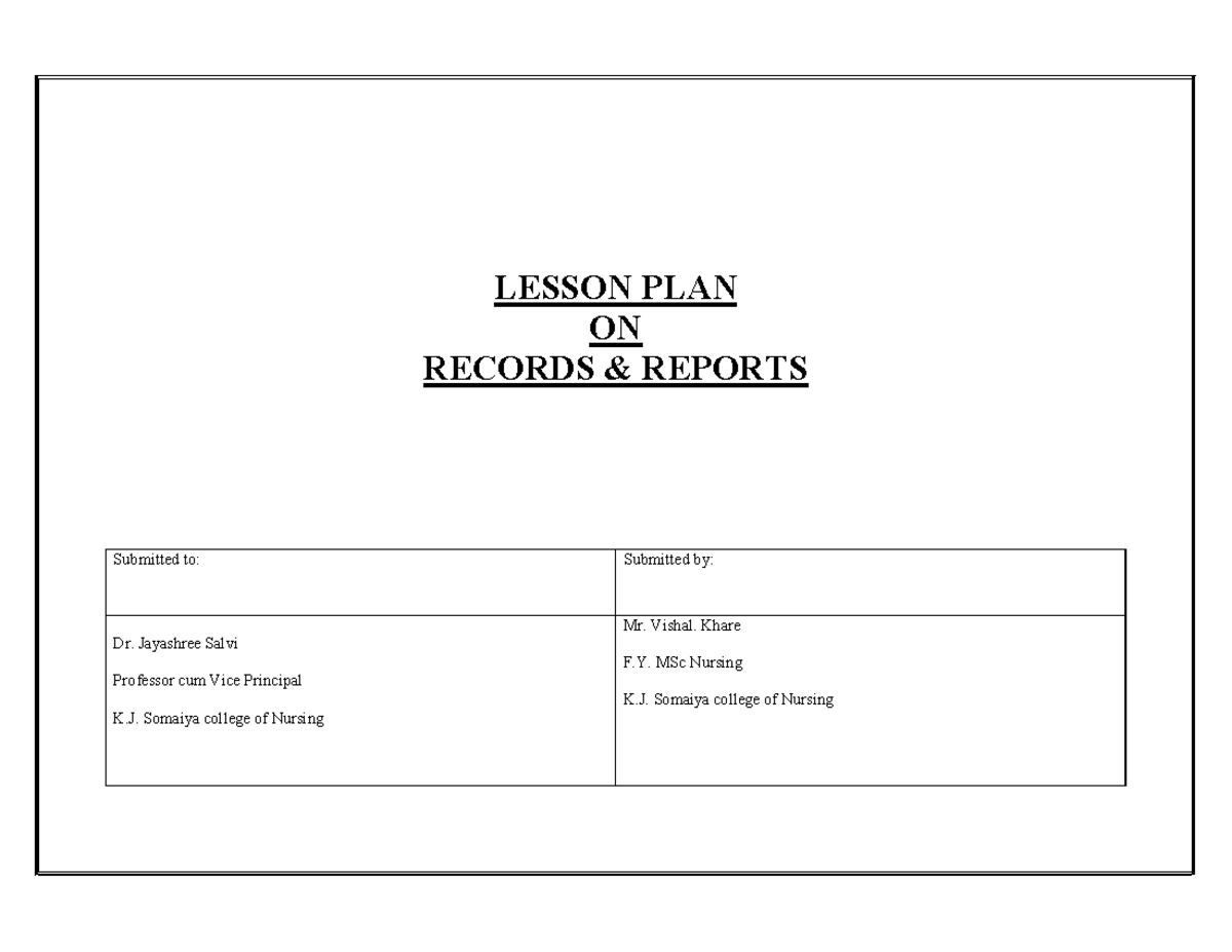 BSc Nursing FON Lesson Plan: Records & Reports Overview - Studocu