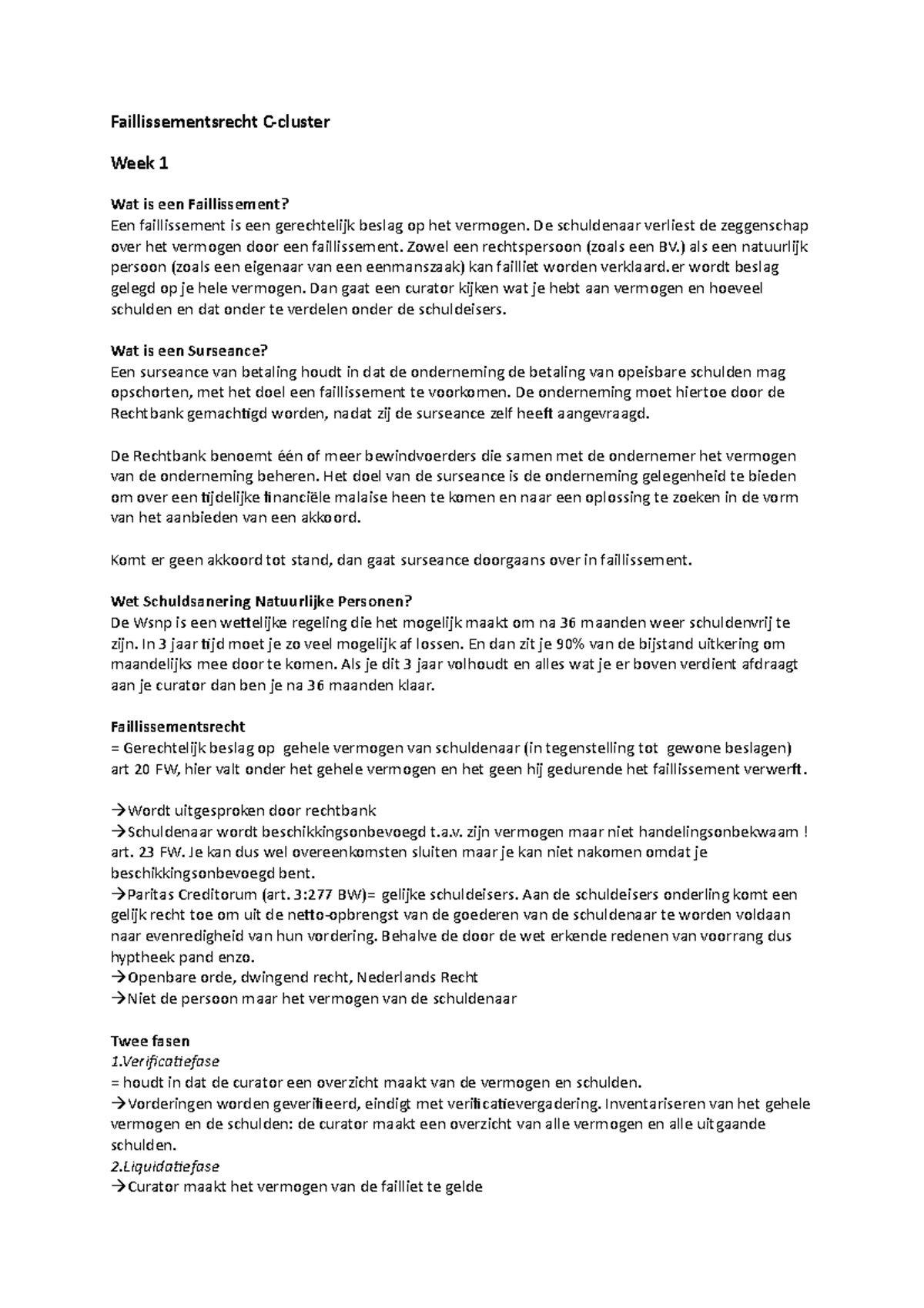 C- Faillissementsrecht: Inzicht in Processen en Procedures - Studeersnel